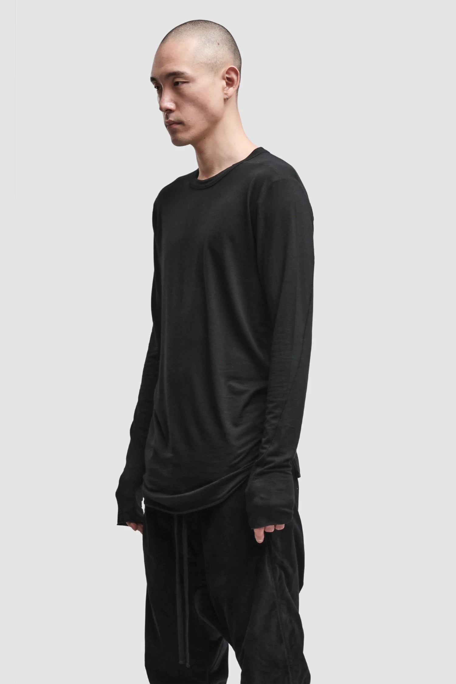 Thom Krom - Men’s Black Modal Cashmere Long Sleeve M-TS-961 model side view
