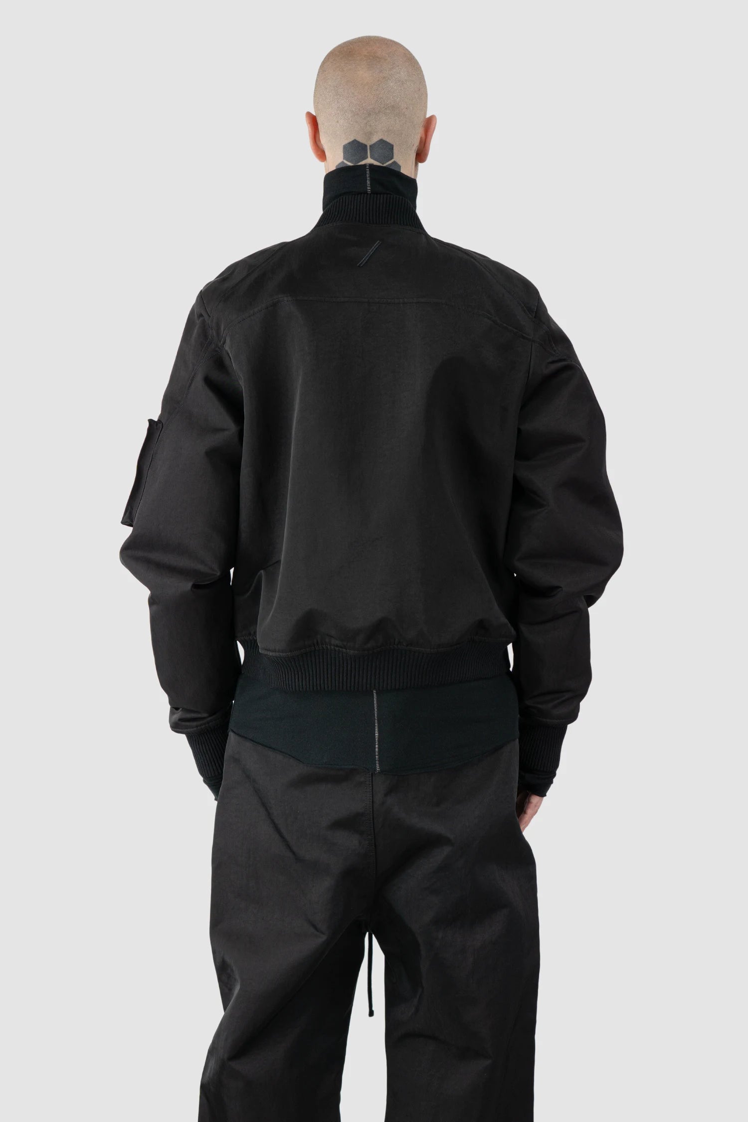 Thom Krom – Men's Black Recycled Tech Bomber Jacket - model back view