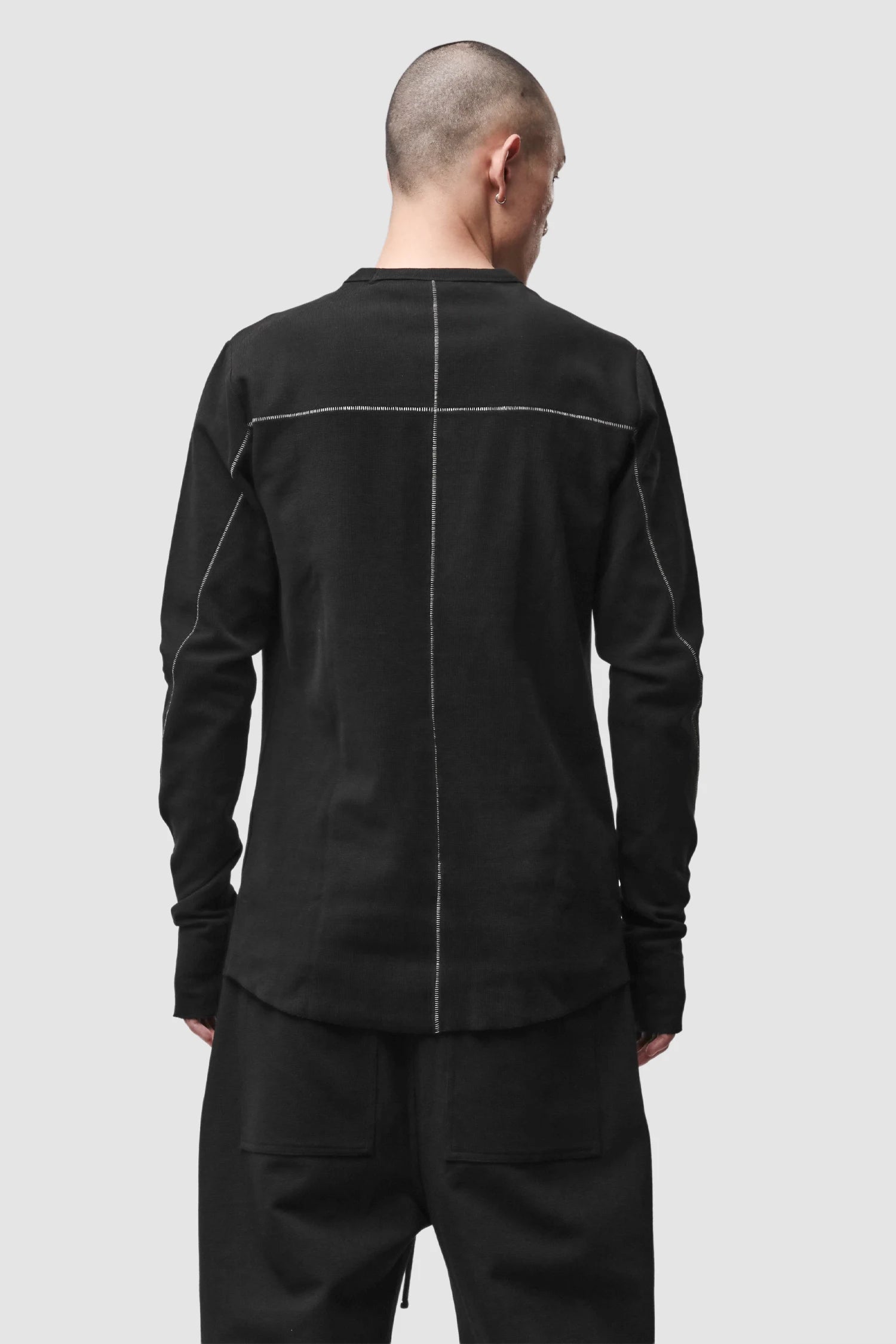 Thom Krom - Men’s Black Structured Cotton Contrast Stitch Long Sleeve M-TS-1001 model back view