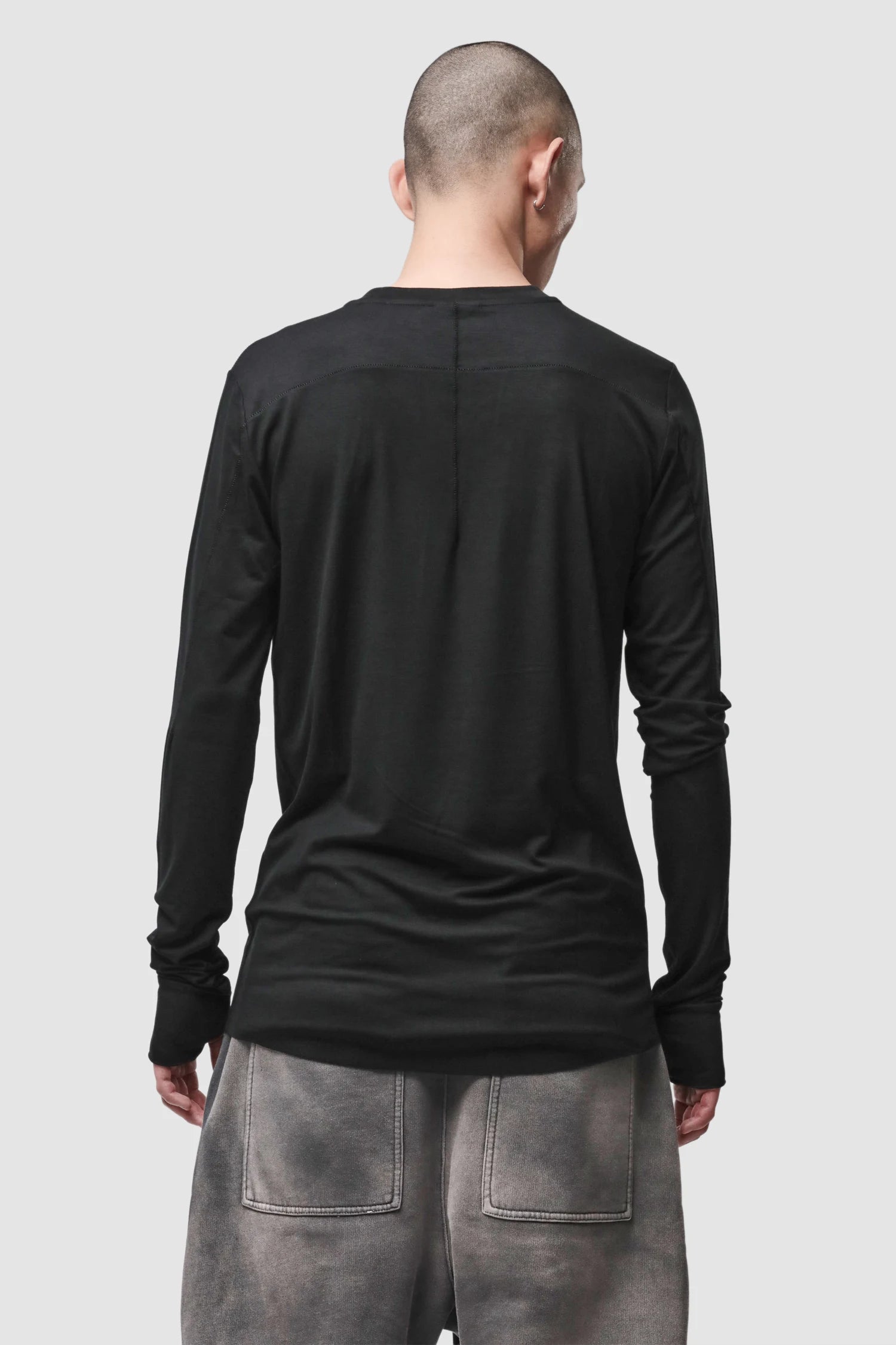 Thom Krom - Men’s Black Viscose Round Neck Long Sleeve M-TS-970 model back view