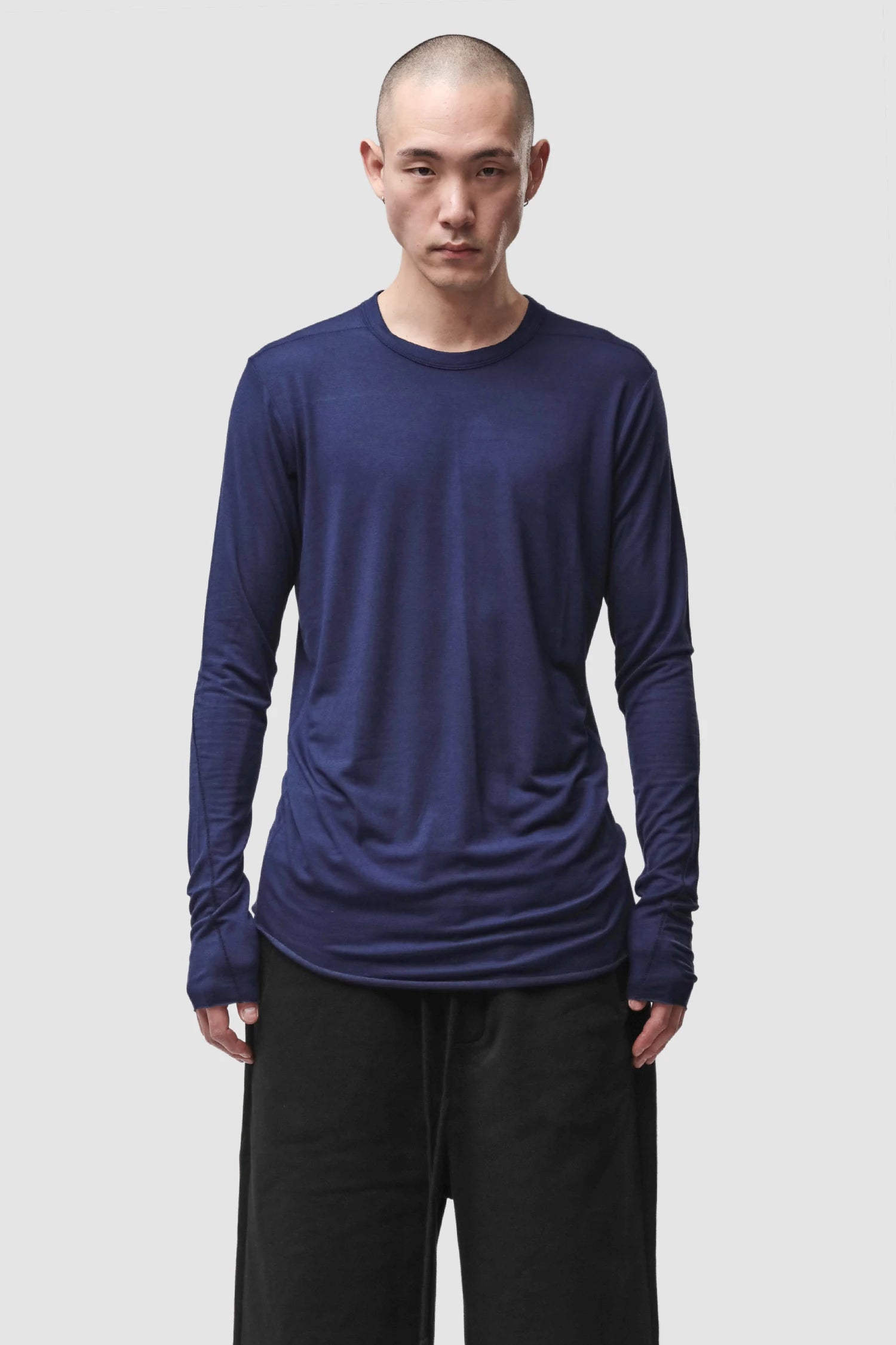 Thom Krom - Men’s Blue Modal Cashmere Long Sleeve M-TS-961 model front view