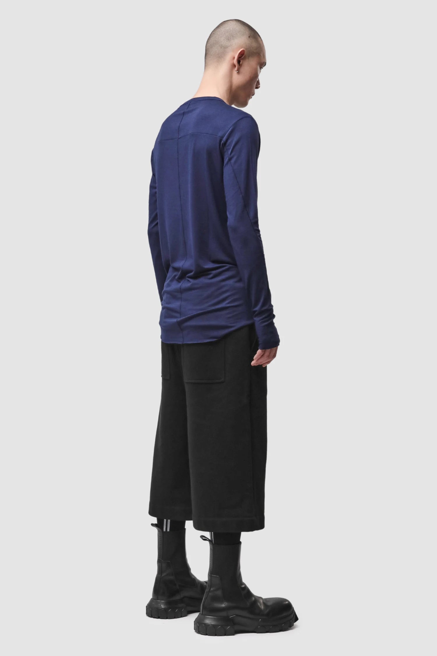Thom Krom - Men’s Blue Modal Cashmere Long Sleeve M-TS-961 model full side view