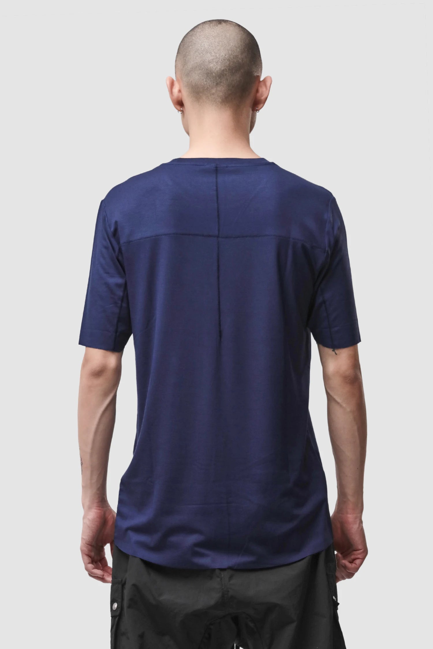 Thom Krom - Men’s Blue Viscose Scar Stitch T-Shirt M-TS-973 model back view