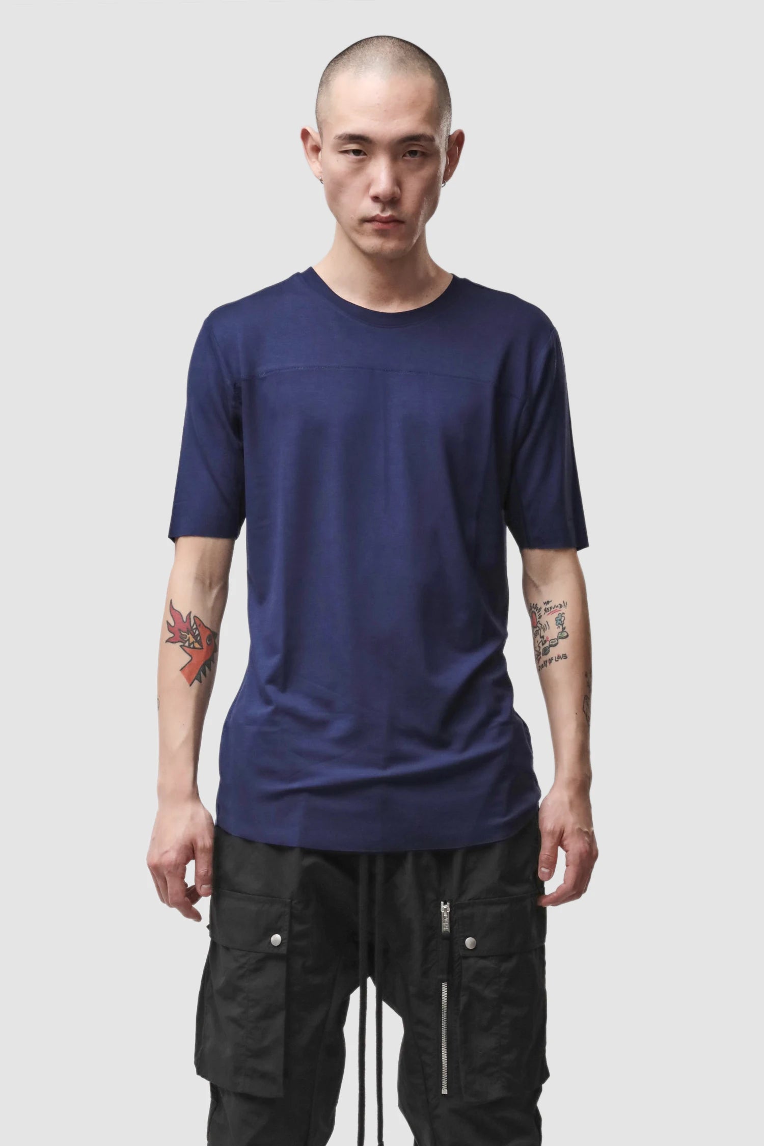Thom Krom - Men’s Blue Viscose Scar Stitch T-Shirt M-TS-973 model front view