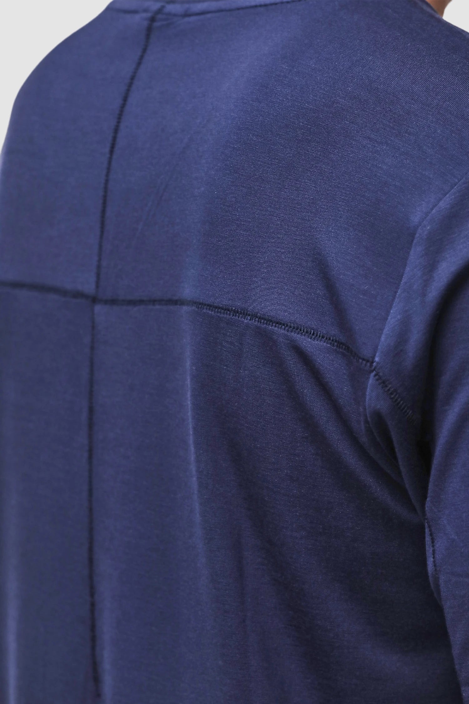 Thom Krom - Men’s Blue Viscose Scar Stitch T-Shirt M-TS-973 seam detail view