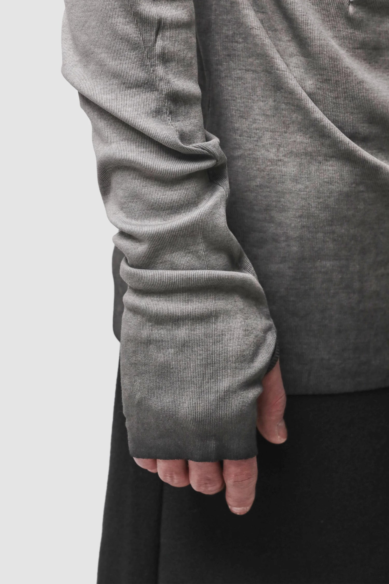 Thom Krom - Men’s Cold Dye Grey Cotton Balaclava Hooded Long Sleeve M-TS-985 thumbhole detail view