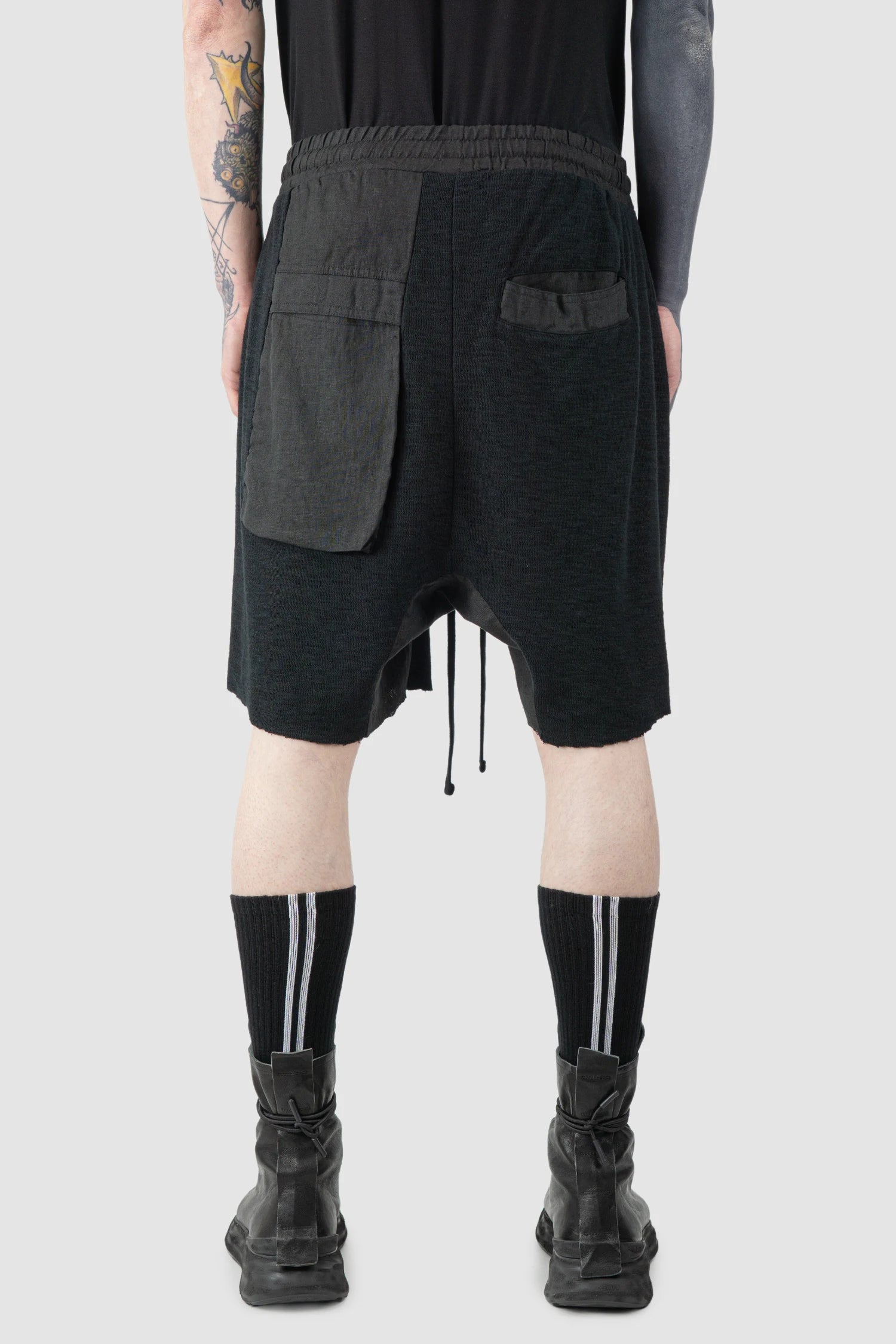 Thom Krom - Men’s Black Contrast Stripe Organic Cotton Socks model back view