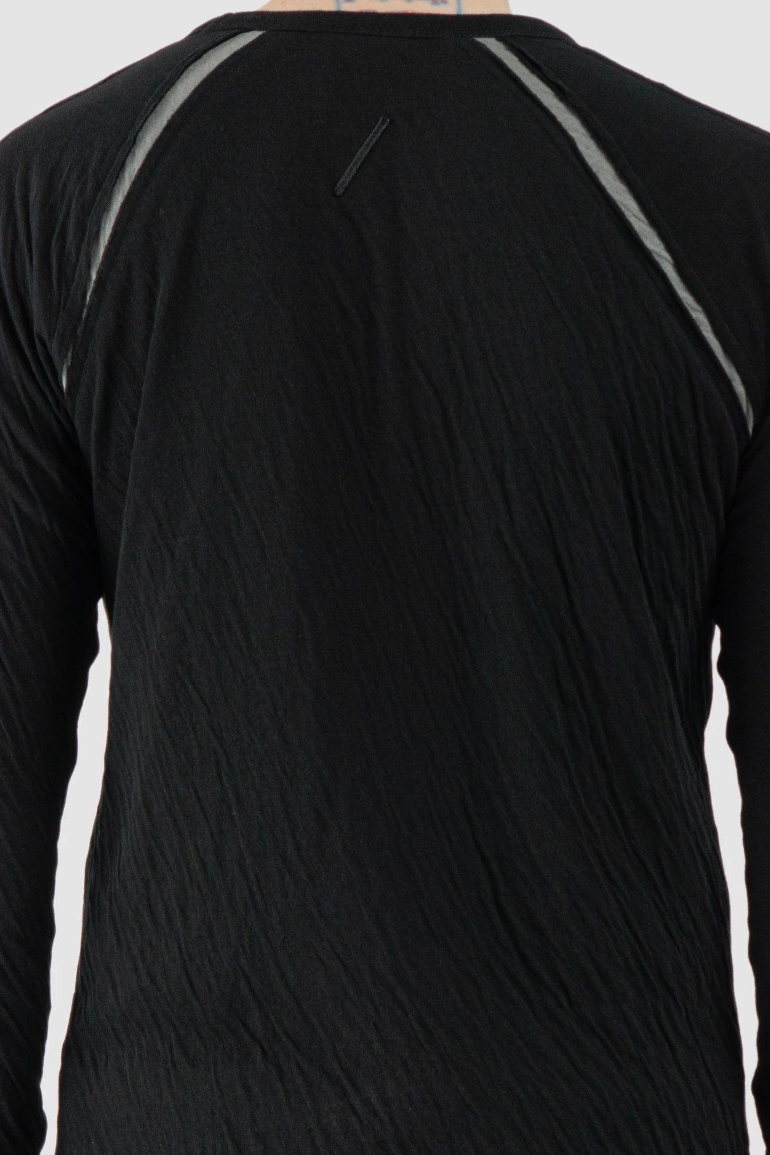 Thom Krom – Men's Black Bonded Cotton Contrast Insert Long Sleeve - back detail view