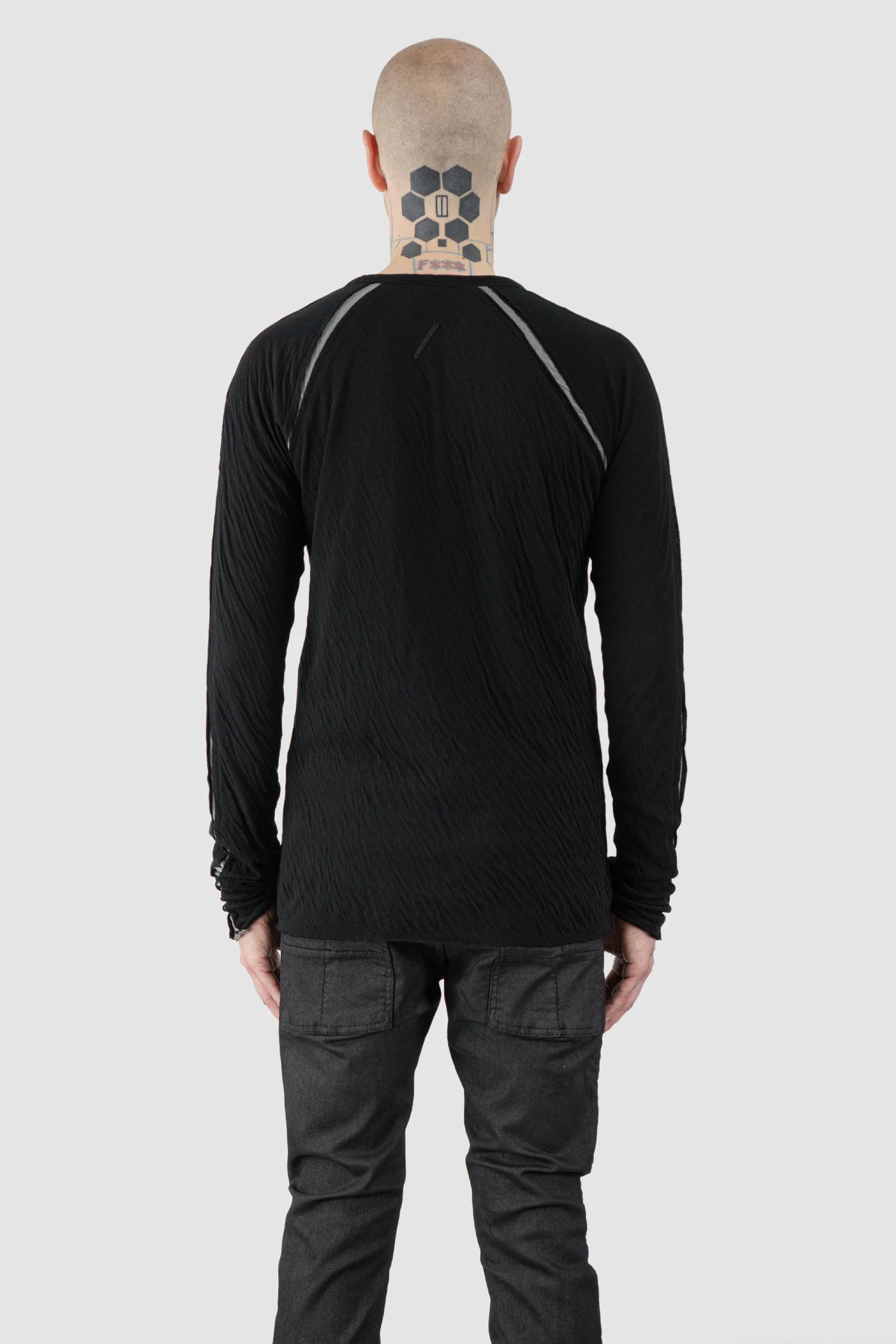 Thom Krom – Men's Black Bonded Cotton Contrast Insert Long Sleeve - model back view