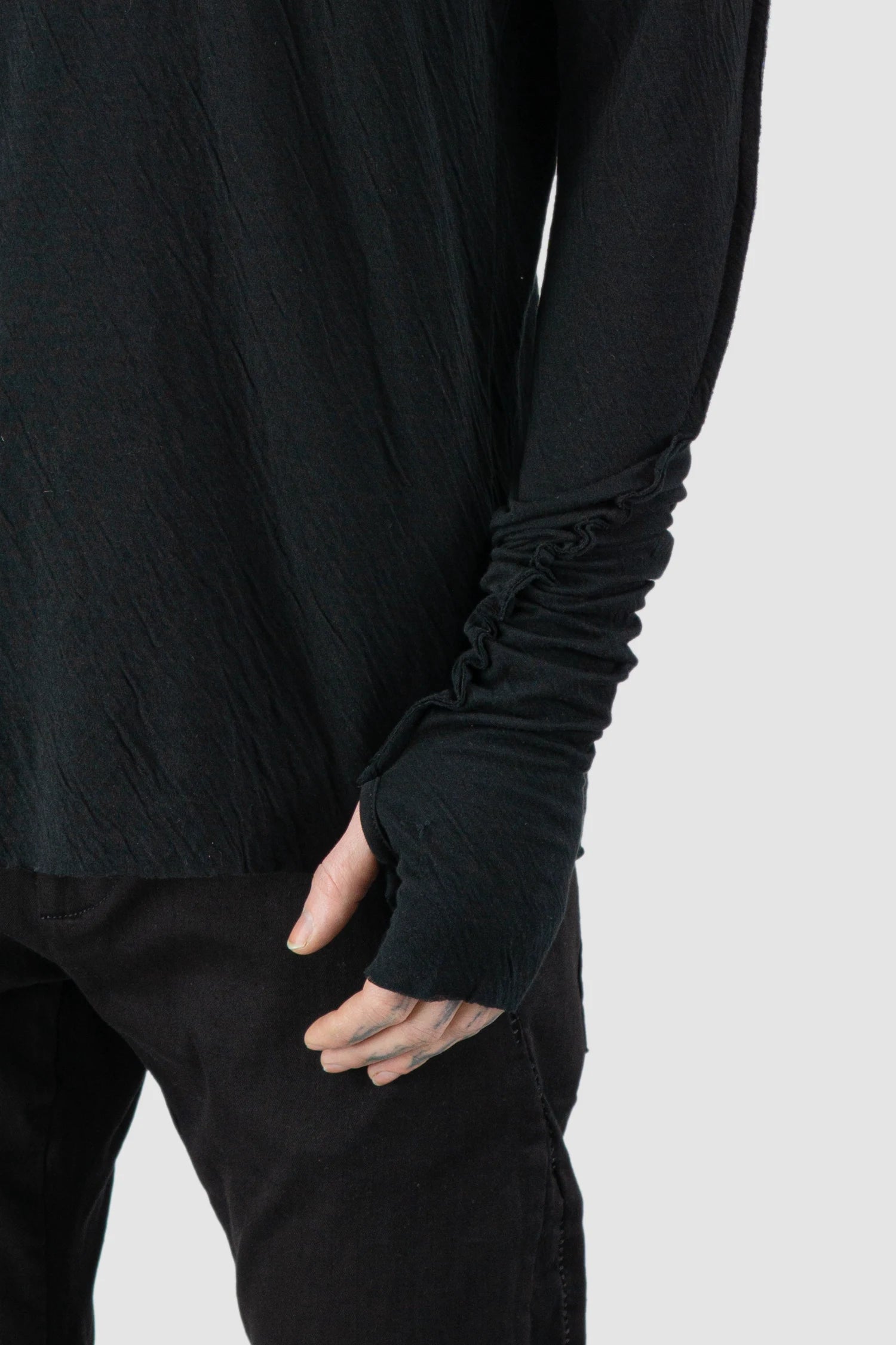 Thom Krom - Men’s Black Bonded Double Layer Long Sleeve T-Shirt M-TS-922 arm detail view