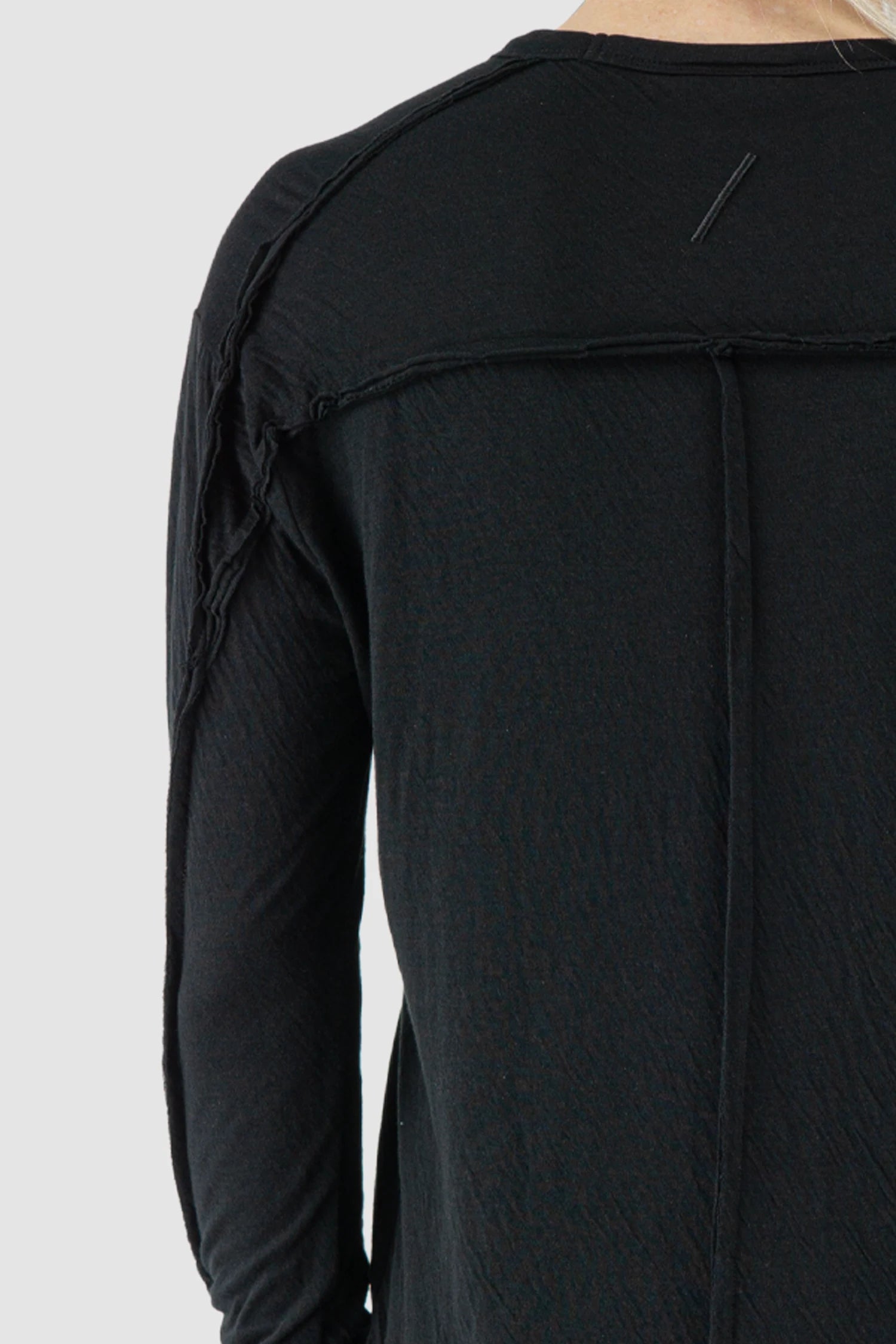 Thom Krom - Men’s Black Bonded Double Layer Long Sleeve T-Shirt M-TS-922 shoulder detail view