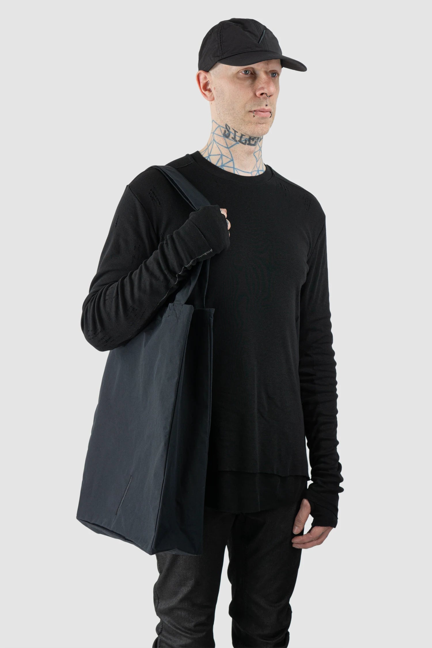 Thom Krom – Men's Black Bonded Shopper Tote Bag - model side view