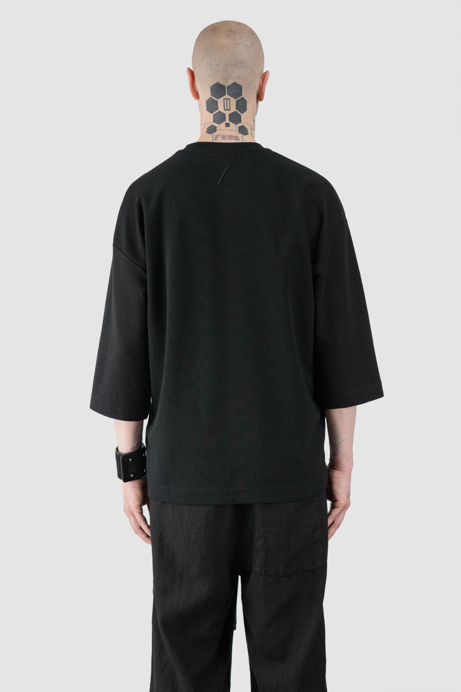 Thom Krom – Men's Black Boxy Structured Cotton T-Shirt - model back view