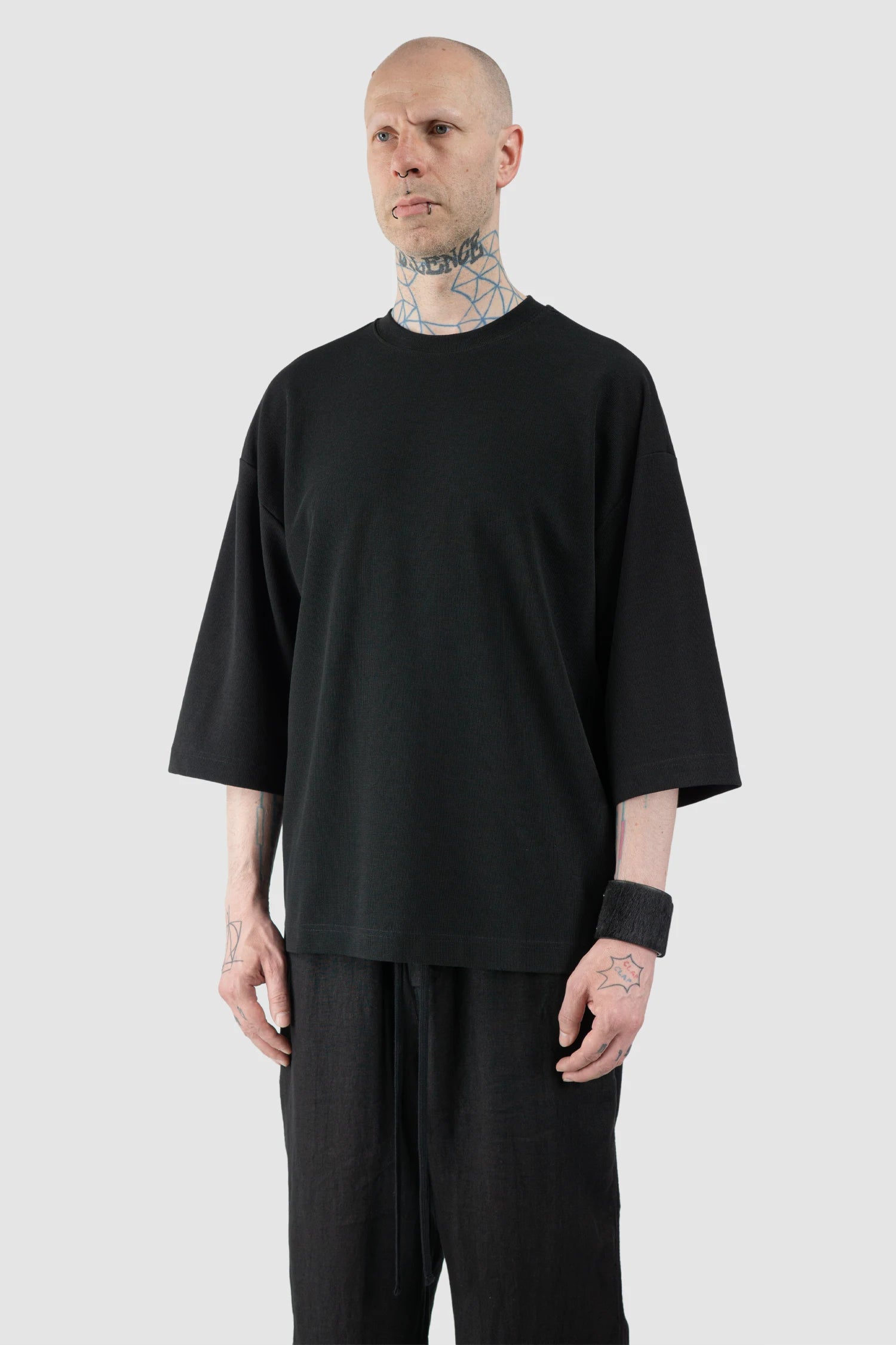 Thom Krom – Men's Black Boxy Structured Cotton T-Shirt - model front side view