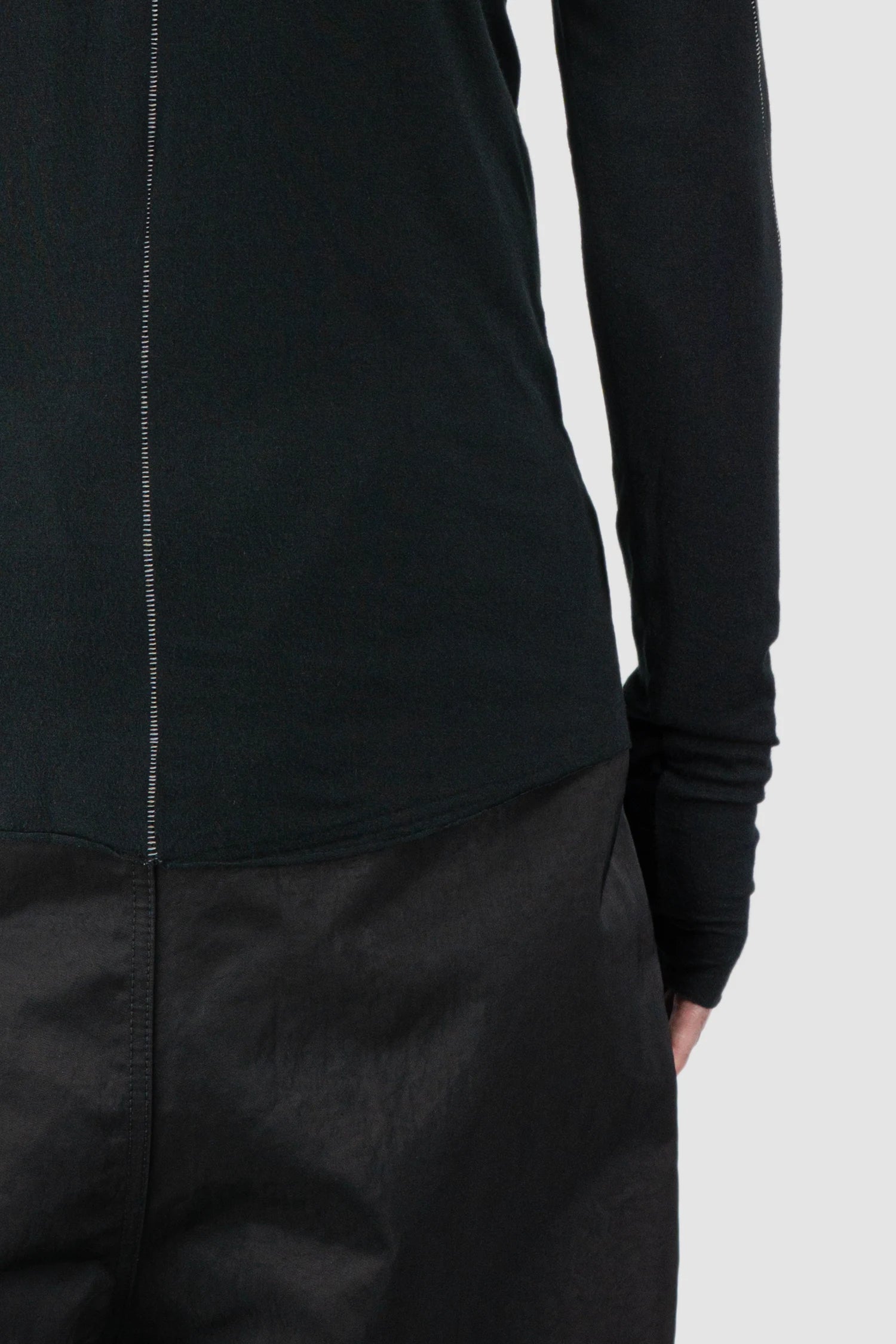 Thom Krom – Men's Black Cashmere Blend Turtleneck Long Sleeve - hem detail view