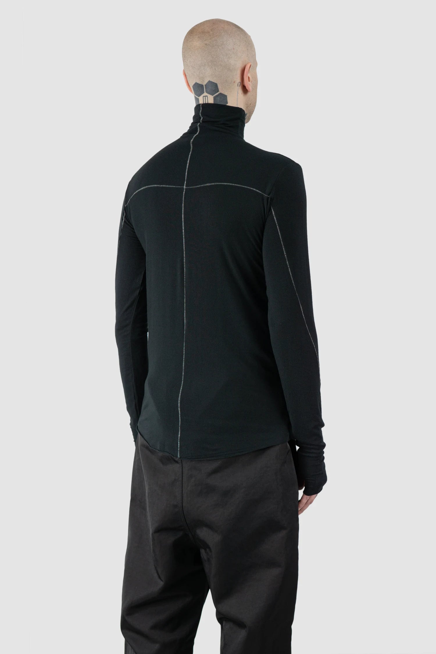 Thom Krom – Men's Black Cashmere Blend Turtleneck Long Sleeve - model back side view