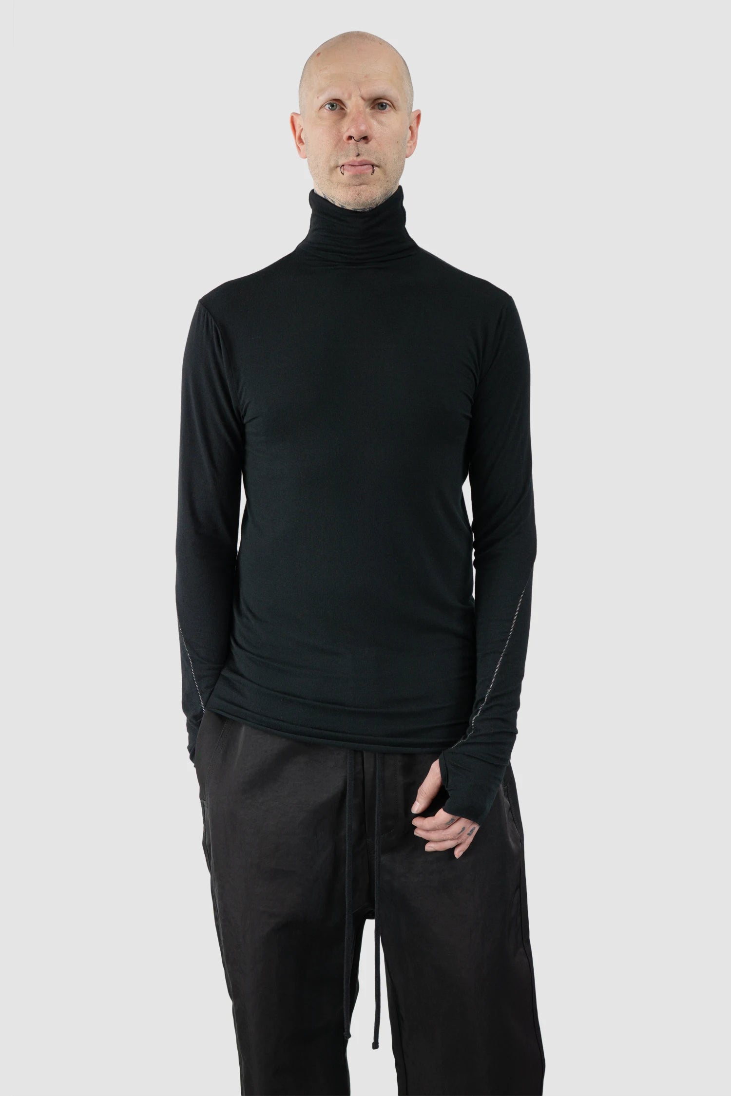 Thom Krom – Men's Black Cashmere Blend Turtleneck Long Sleeve - model relaxed view