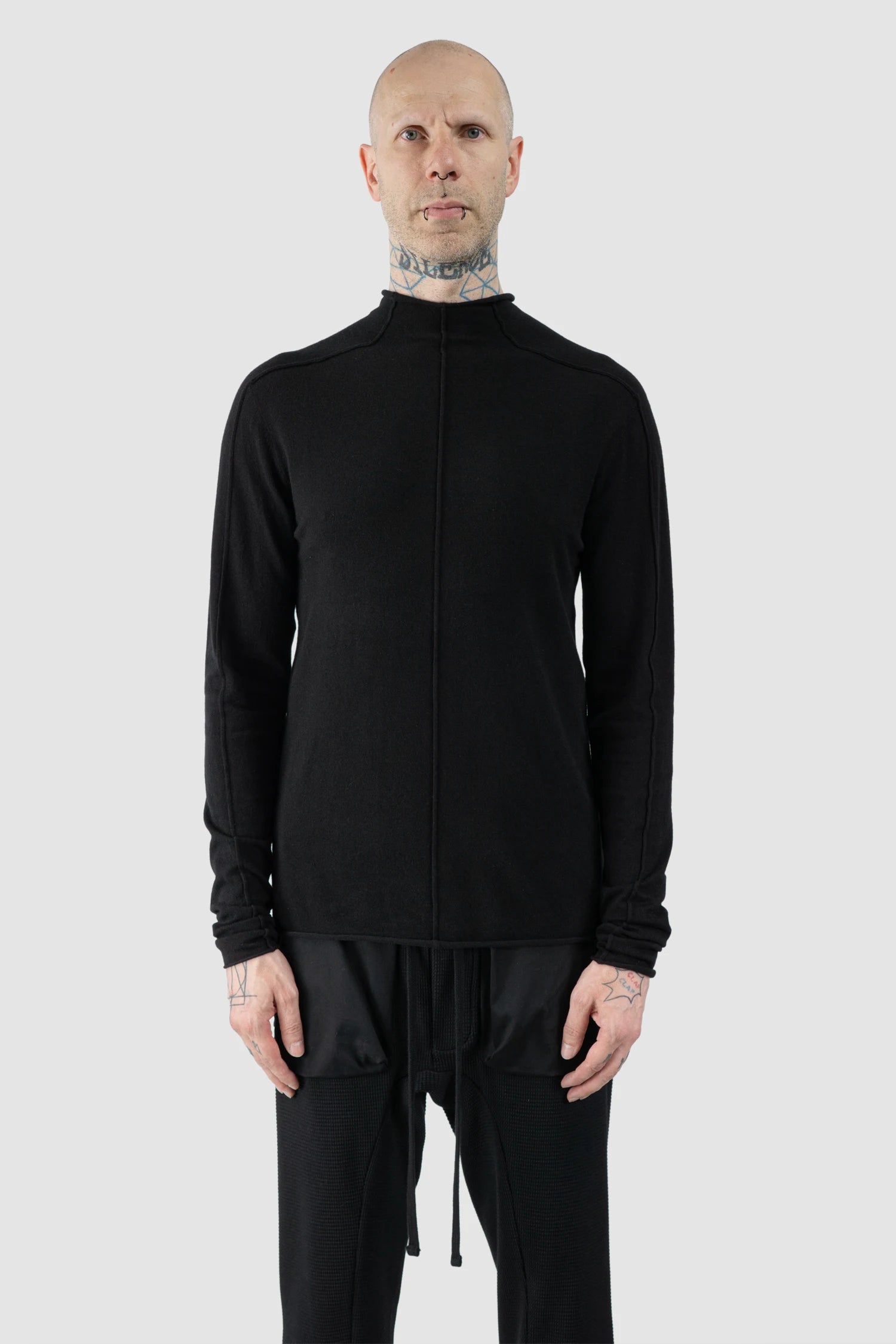 Thom Krom – Men's Black Cashmere Roll Neck Knit Sweater - model front view