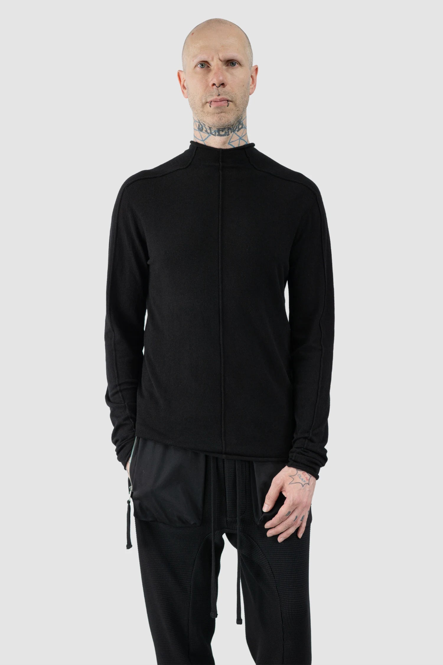 Thom Krom – Men's Black Cashmere Roll Neck Knit Sweater - model relaxed view