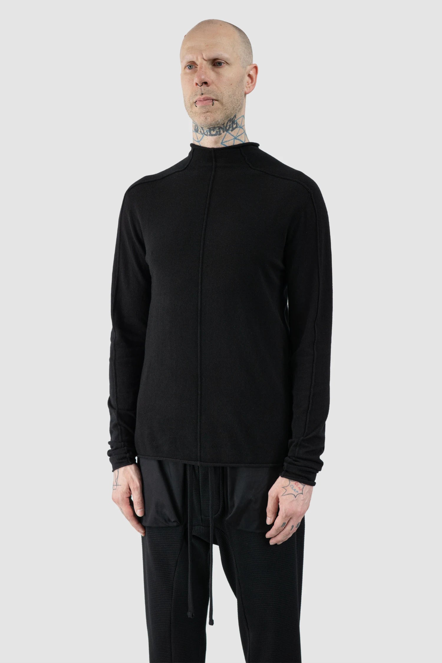 Thom Krom – Men's Black Cashmere Roll Neck Knit Sweater - model front side view