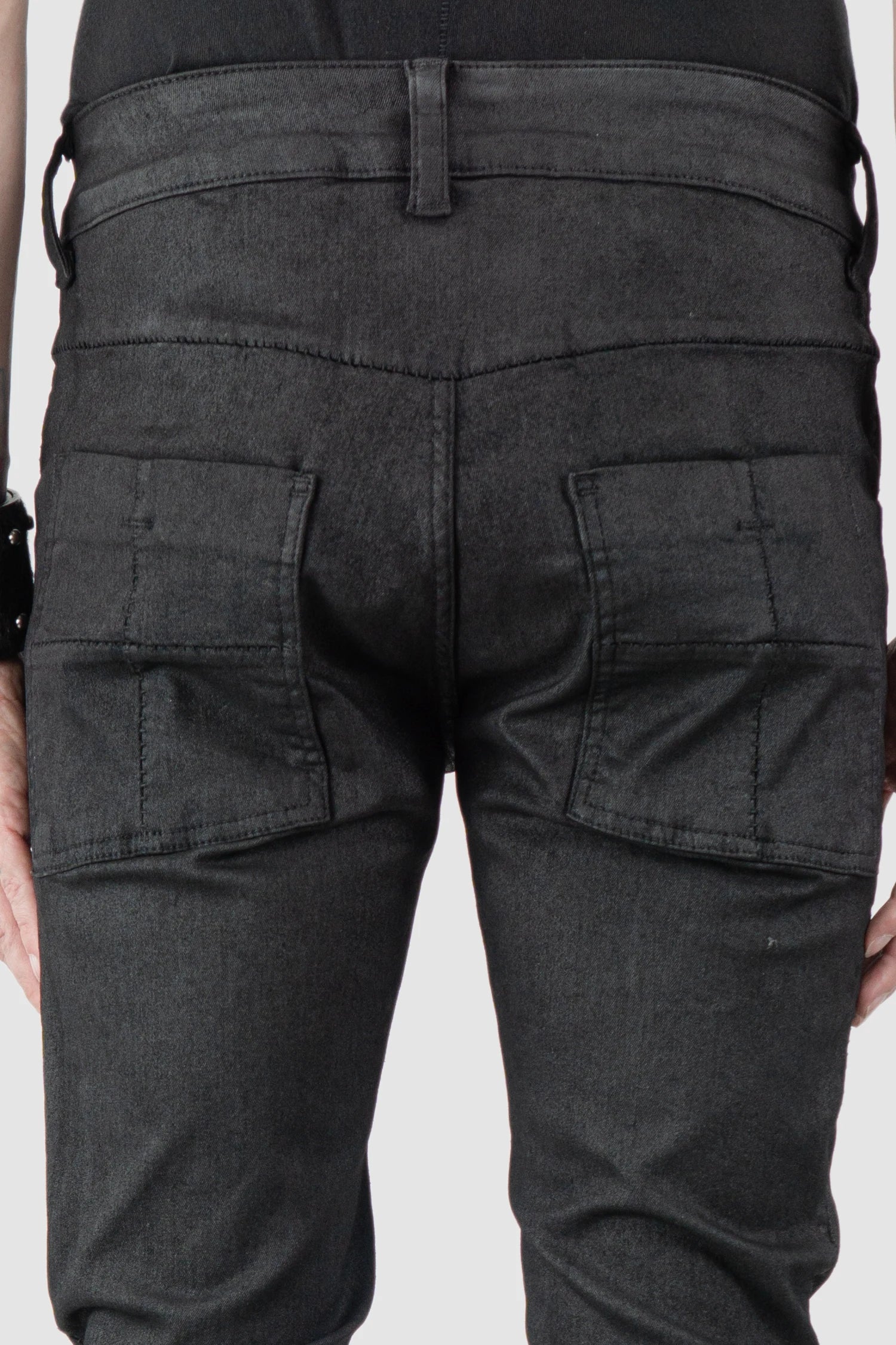 Thom Krom – Men's Black Coated Slim Fit Denim Jeans - back detail view