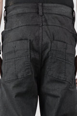 Thom Krom – Men's Black Coated Wide Leg Denim Jeans - back detail view