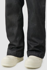 Thom Krom – Men's Black Coated Wide Leg Denim Jeans - hem detail view