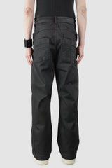 Thom Krom – Men's Black Coated Wide Leg Denim Jeans - model back view