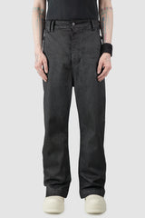 Thom Krom – Men's Black Coated Wide Leg Denim Jeans - model front view - MONO-KROM | Gallery