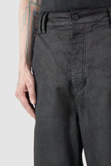 Thom Krom – Men's Black Coated Wide Leg Denim Jeans - waist detail view