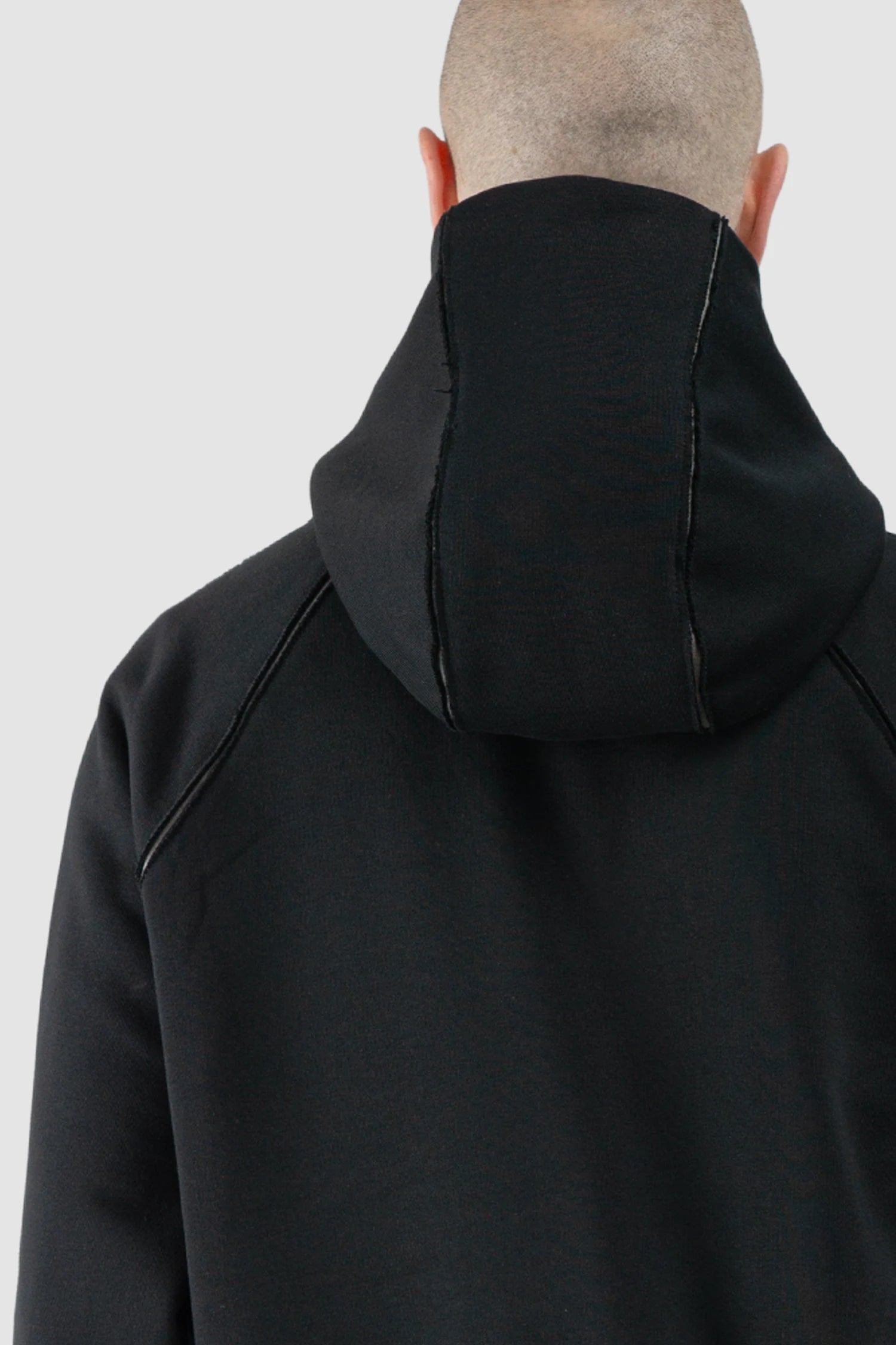 Thom Krom – Men's Black Contrast Line Cotton Hoodie - hood detail view