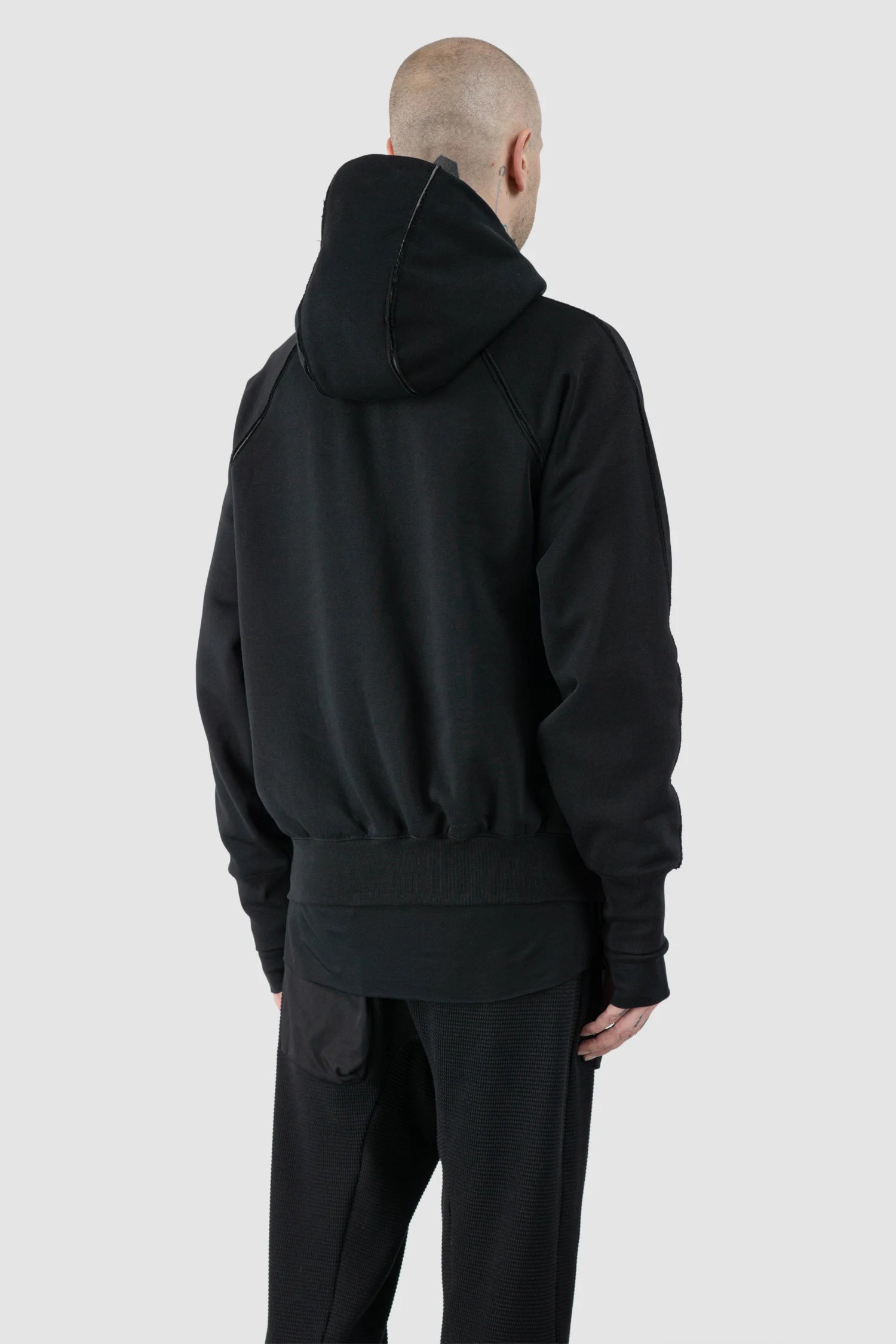 Thom Krom – Men's Black Contrast Line Cotton Hoodie - model back side view