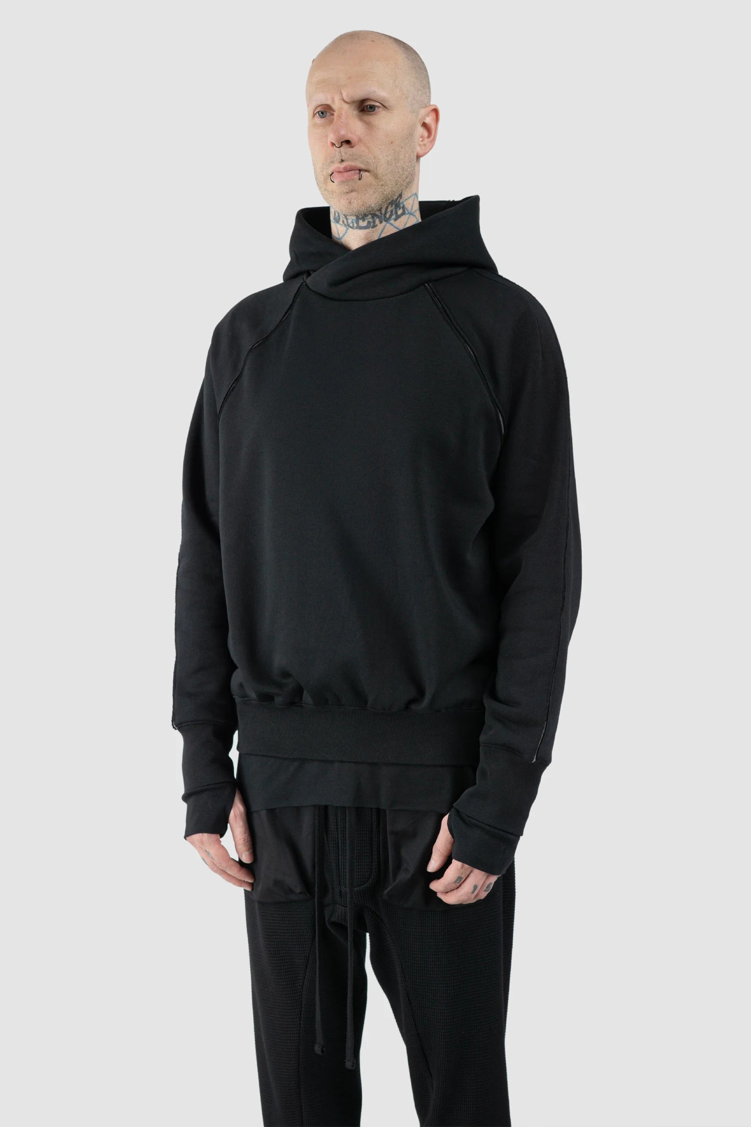 Thom Krom Men | Black Contrast Line Cotton Hoodie - M-S-193