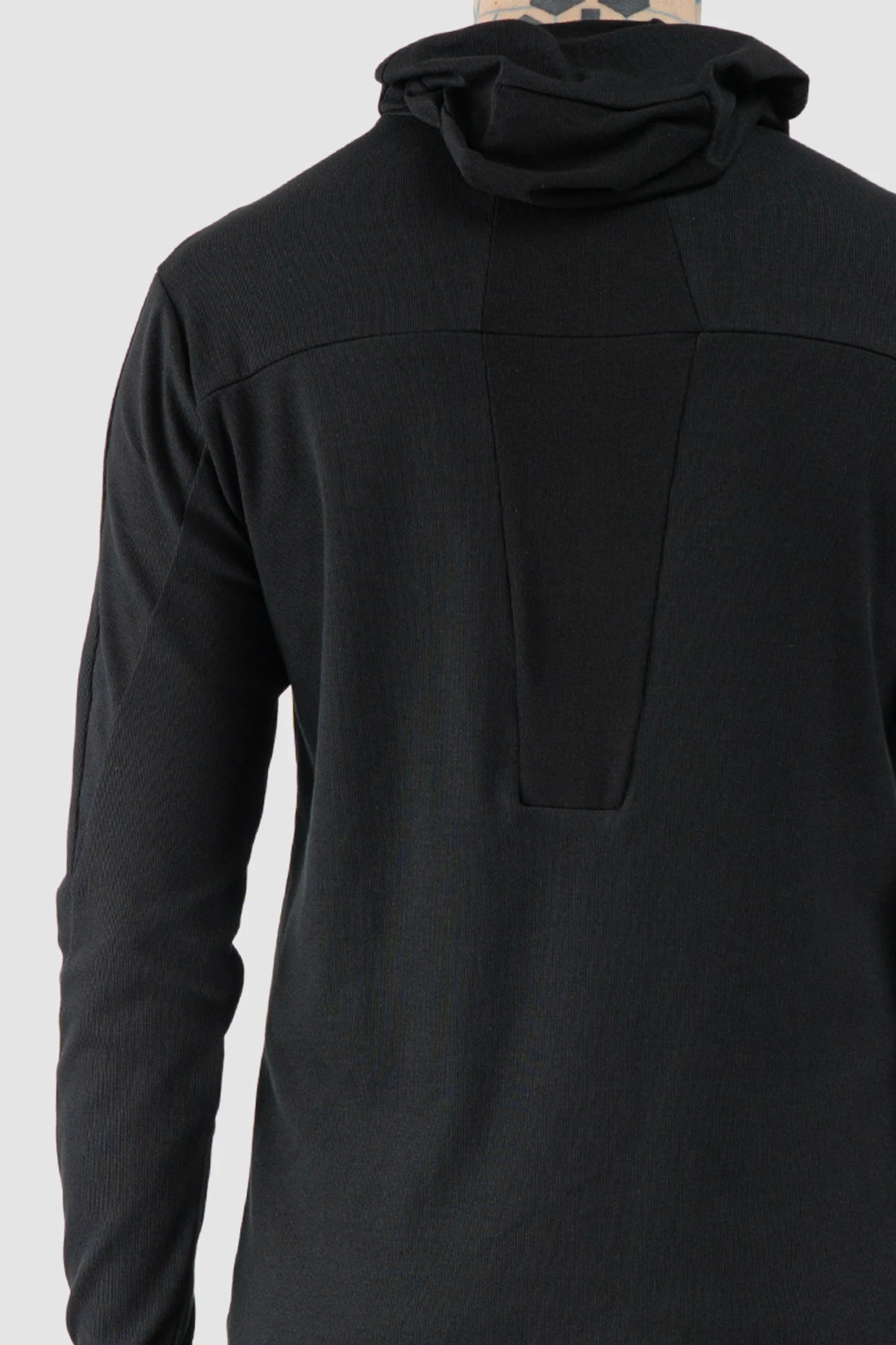 Thom Krom – Men's Black Cotton Balaclava Hooded Long Sleeve - back detail view