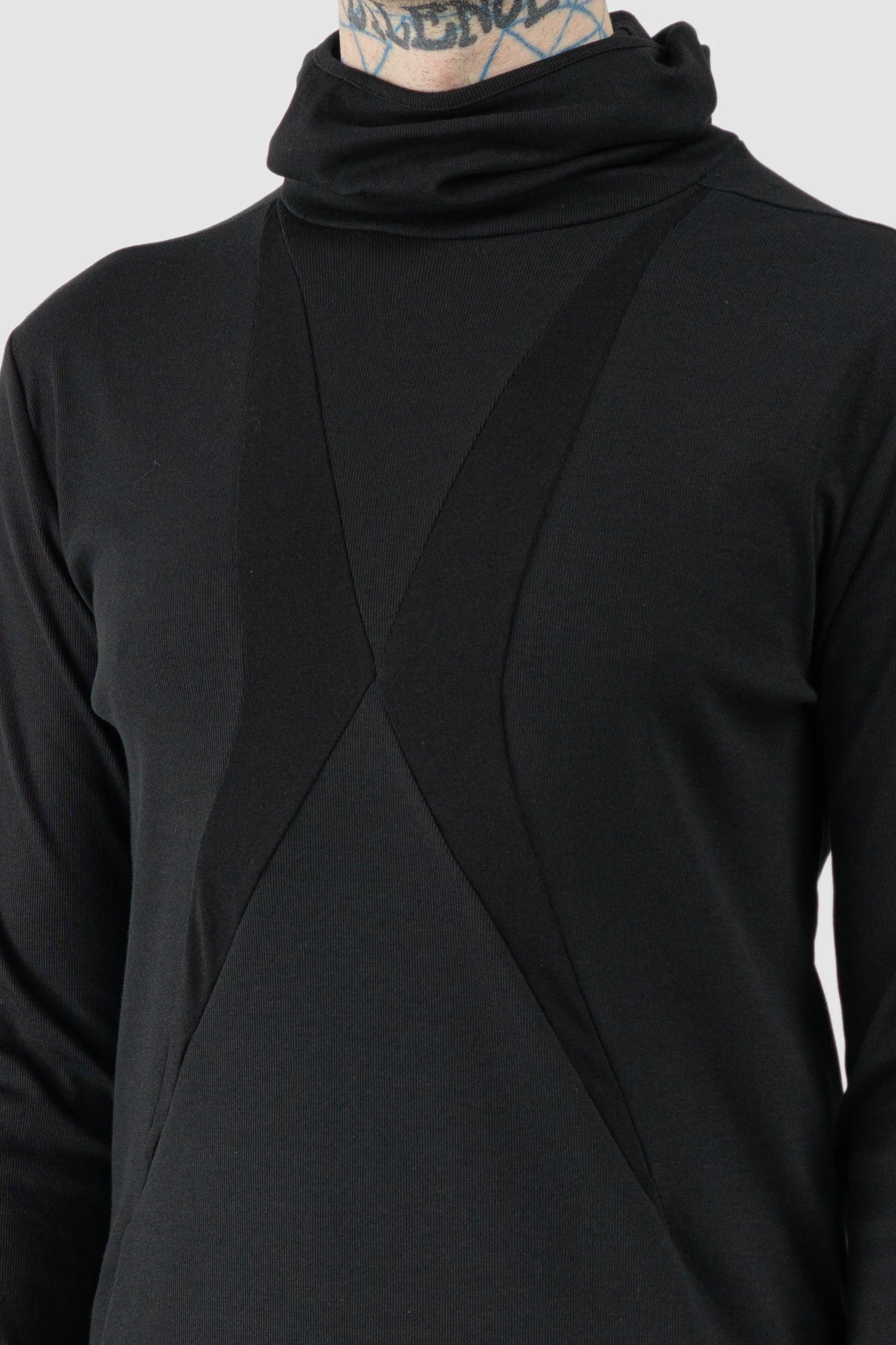 Thom Krom – Men's Black Cotton Balaclava Hooded Long Sleeve - front detail view