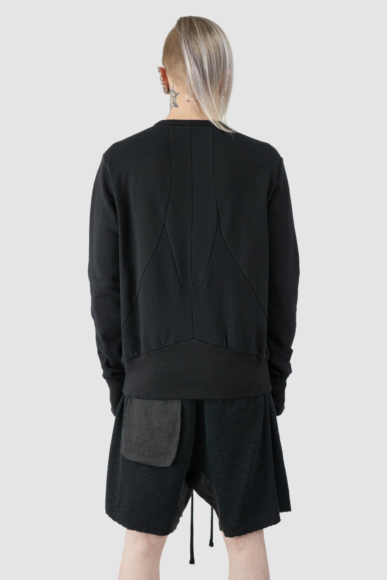 Thom Krom - Men’s Black Cotton Crew Neck Sweater M-S-189 model back view