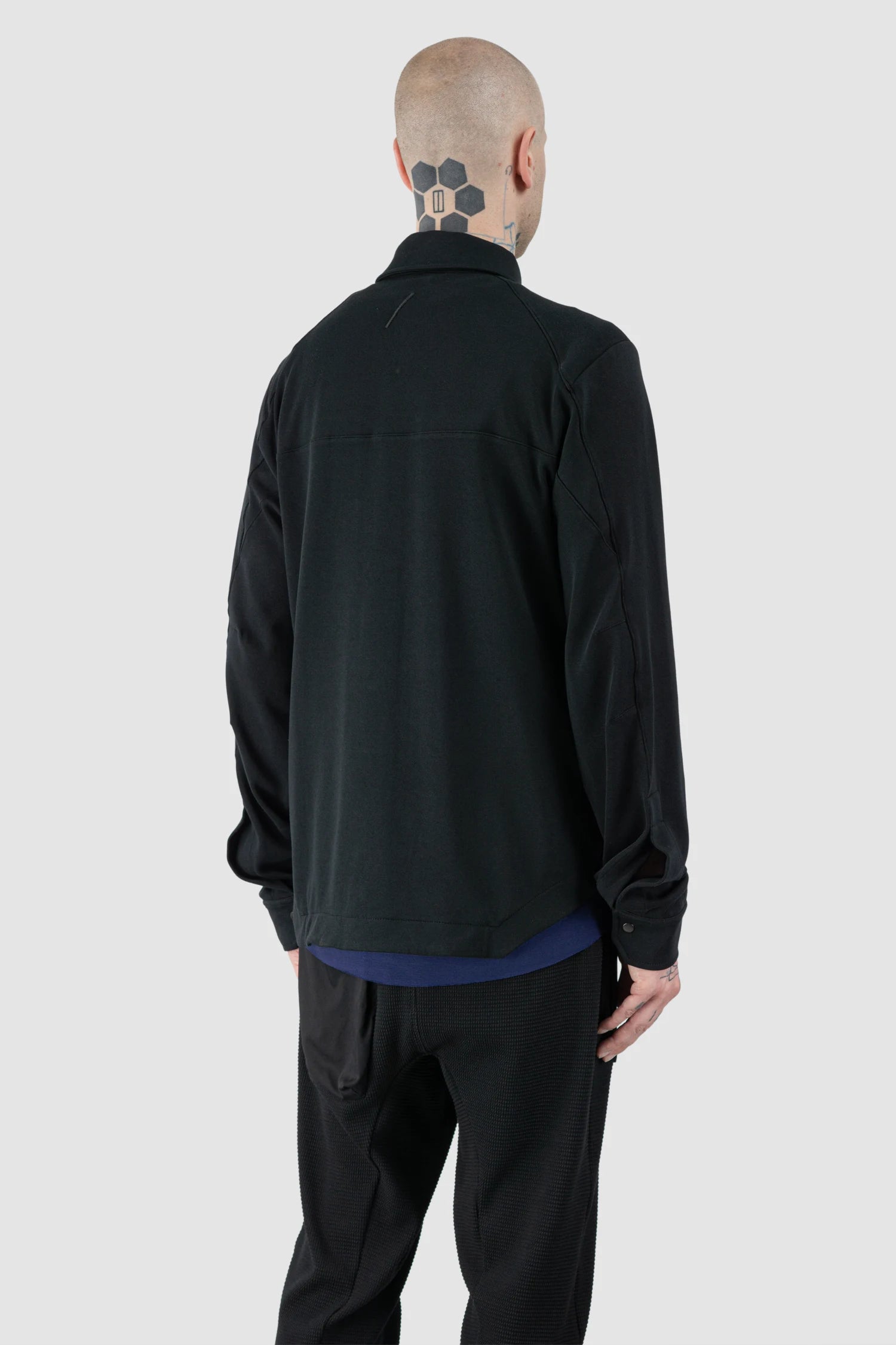 Thom Krom – Men's Black Cotton Jersey Overshirt - model back side view