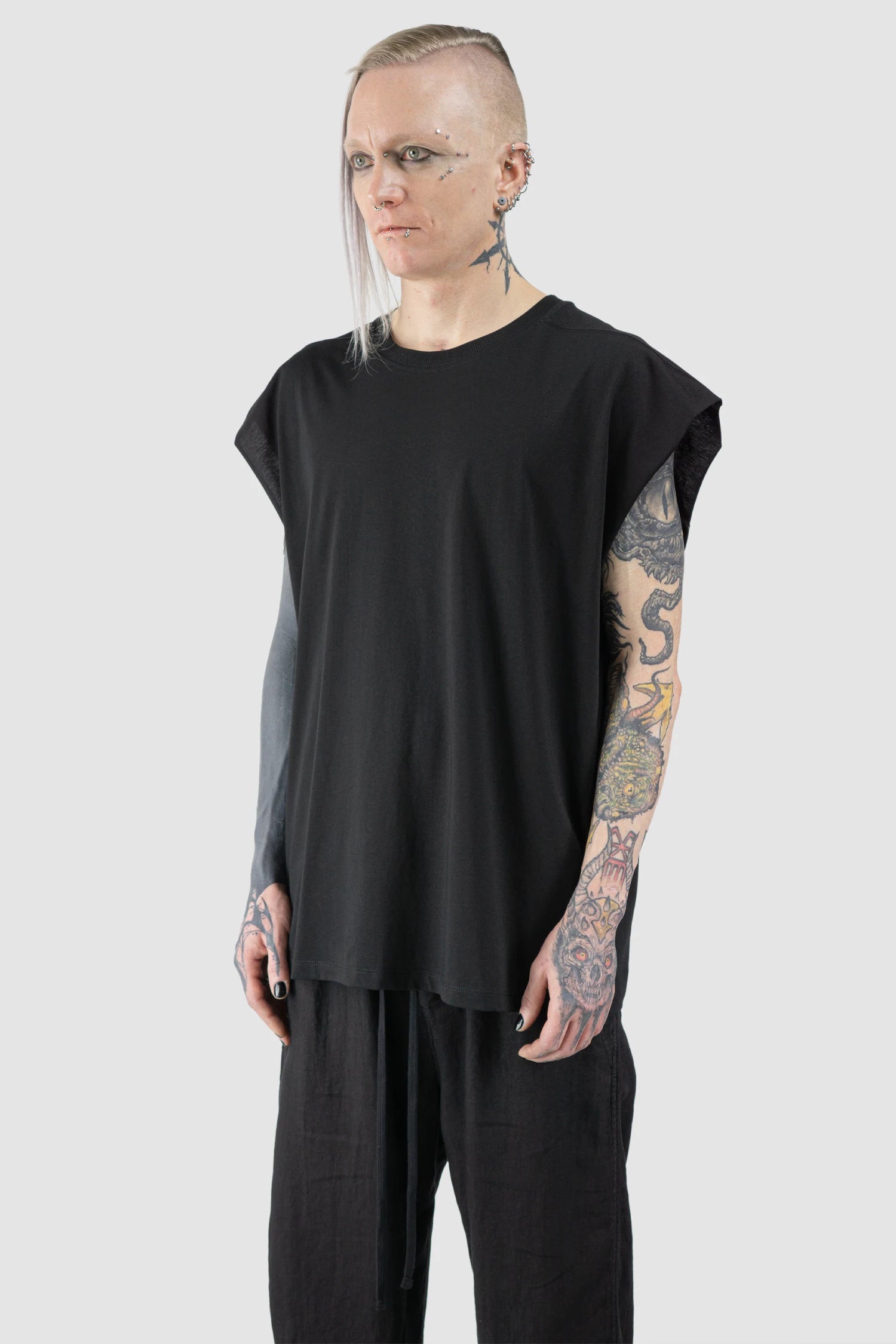 Black Cotton Jersey Oversize Tank Top