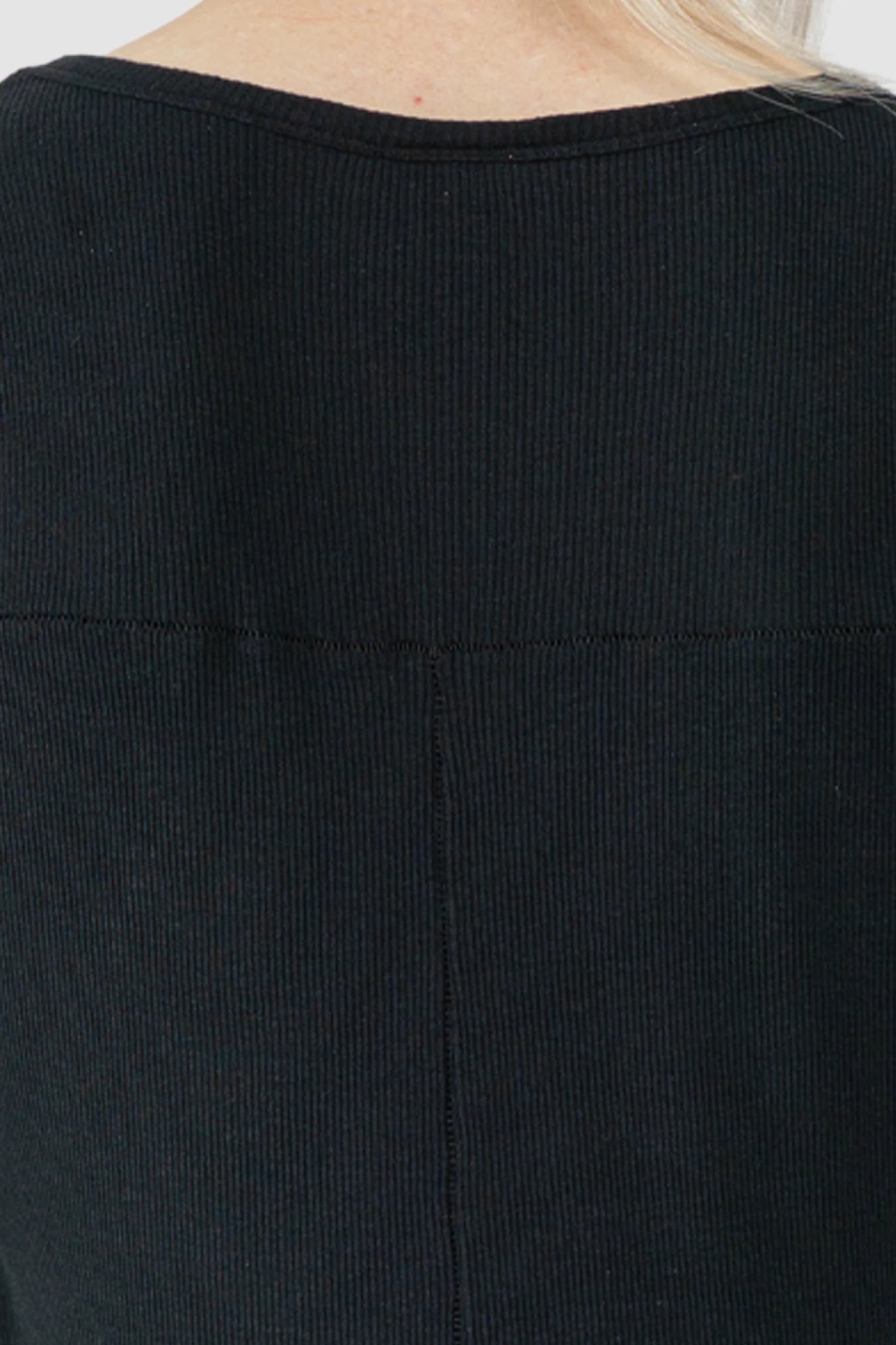 Thom Krom - Men’s Black Cotton-Linen Mix Rib Tank Top M-TS-947 back detail view