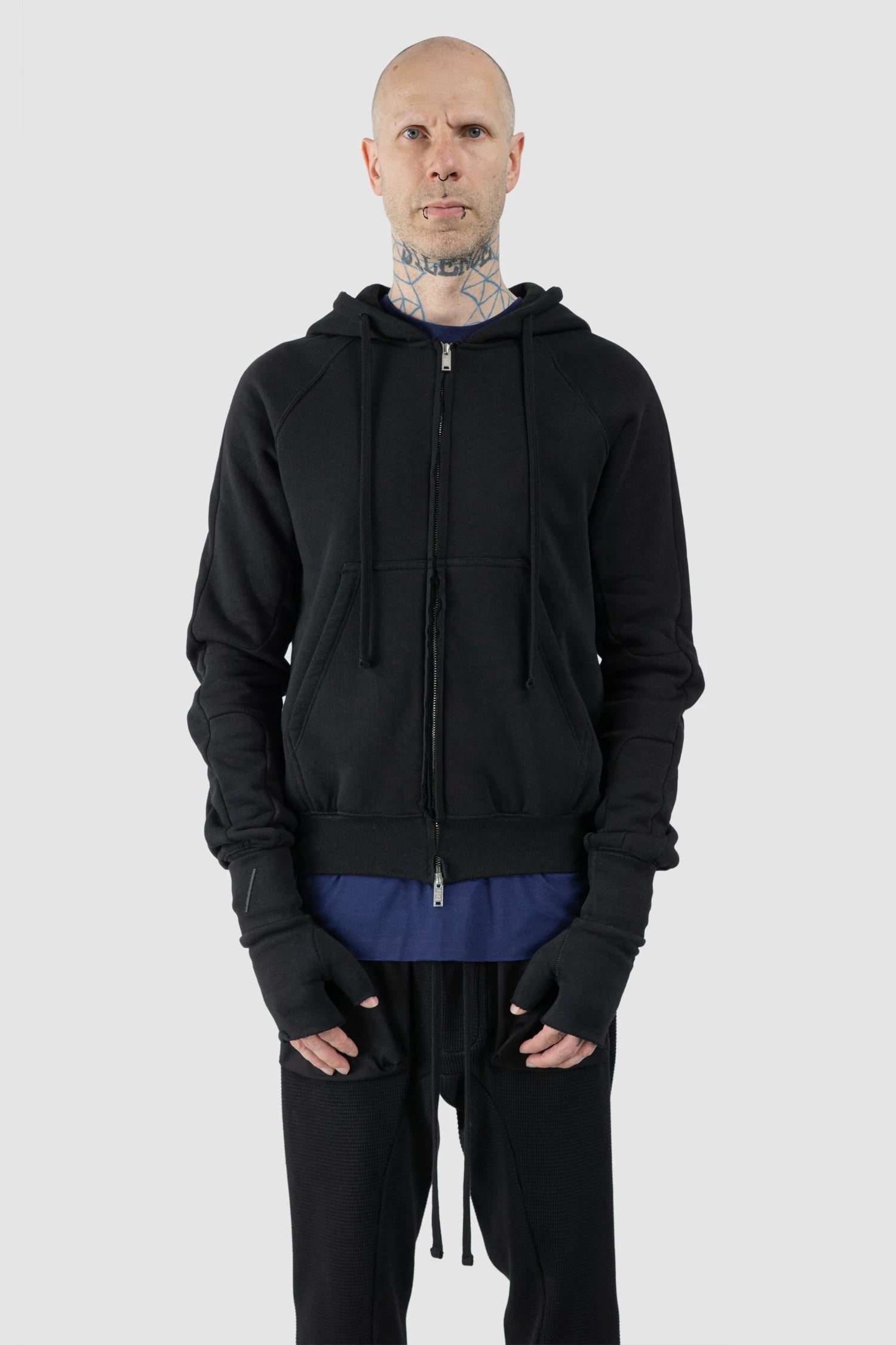 Thom Krom – Men's Black Cut Finger Cotton Gloves - model front view