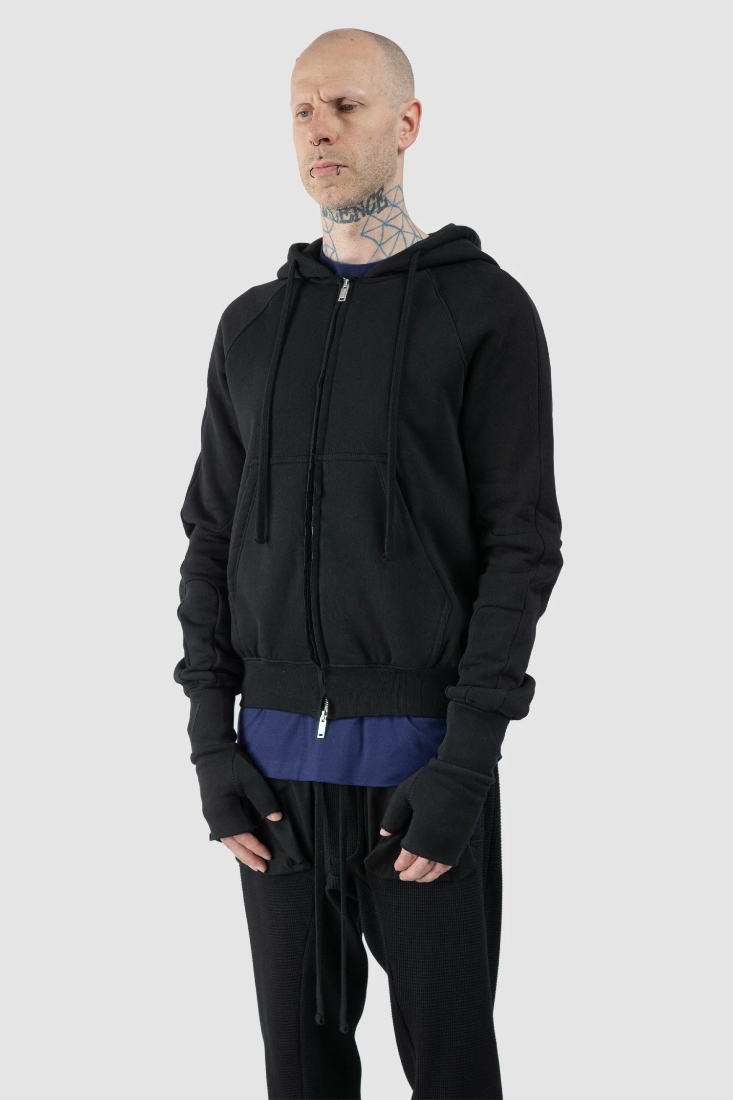 Thom Krom – Men's Black Cut Finger Cotton Gloves - model front left view
