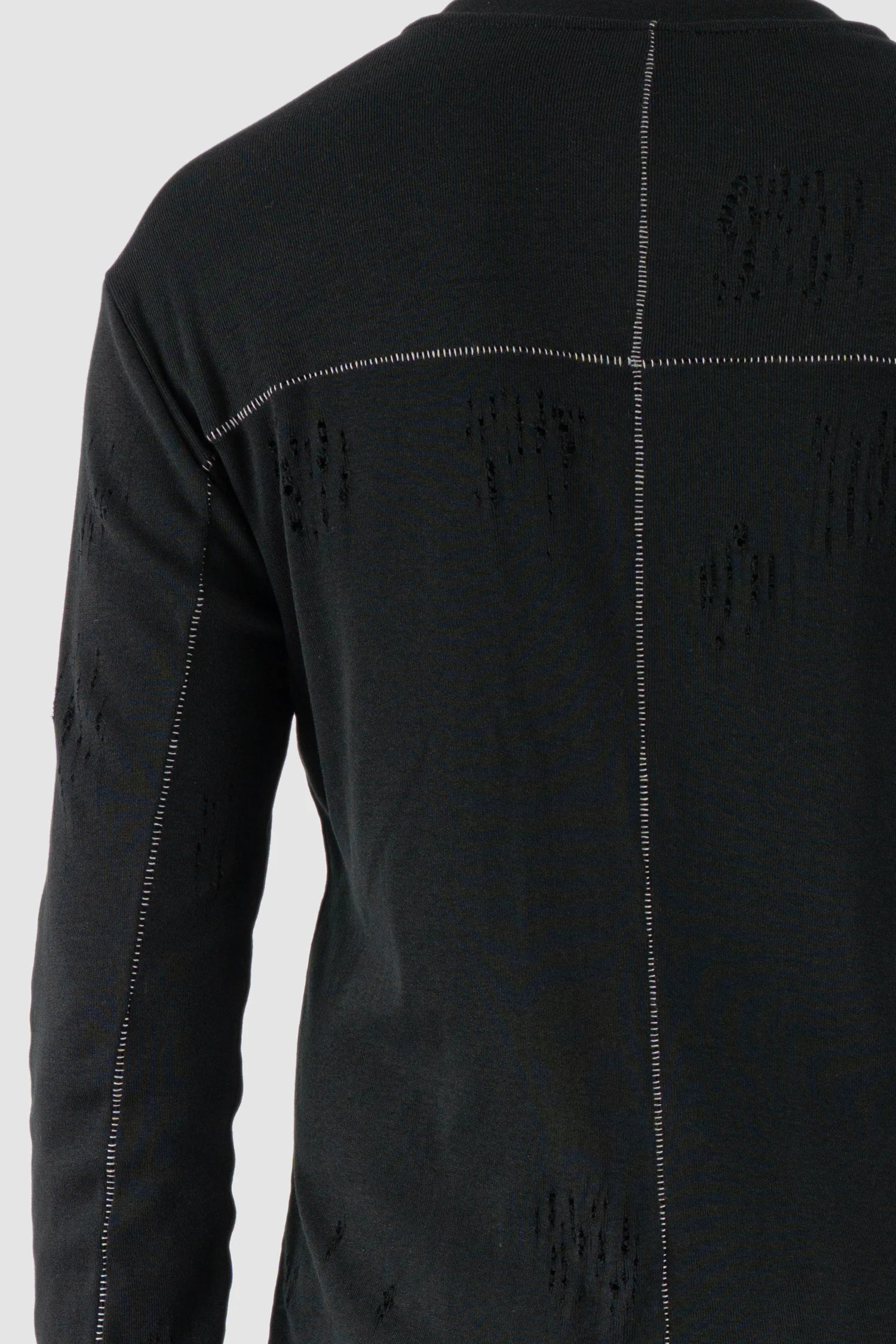 Thom Krom – Men's Black Destroyed Double Layer Long Sleeve - back detail view