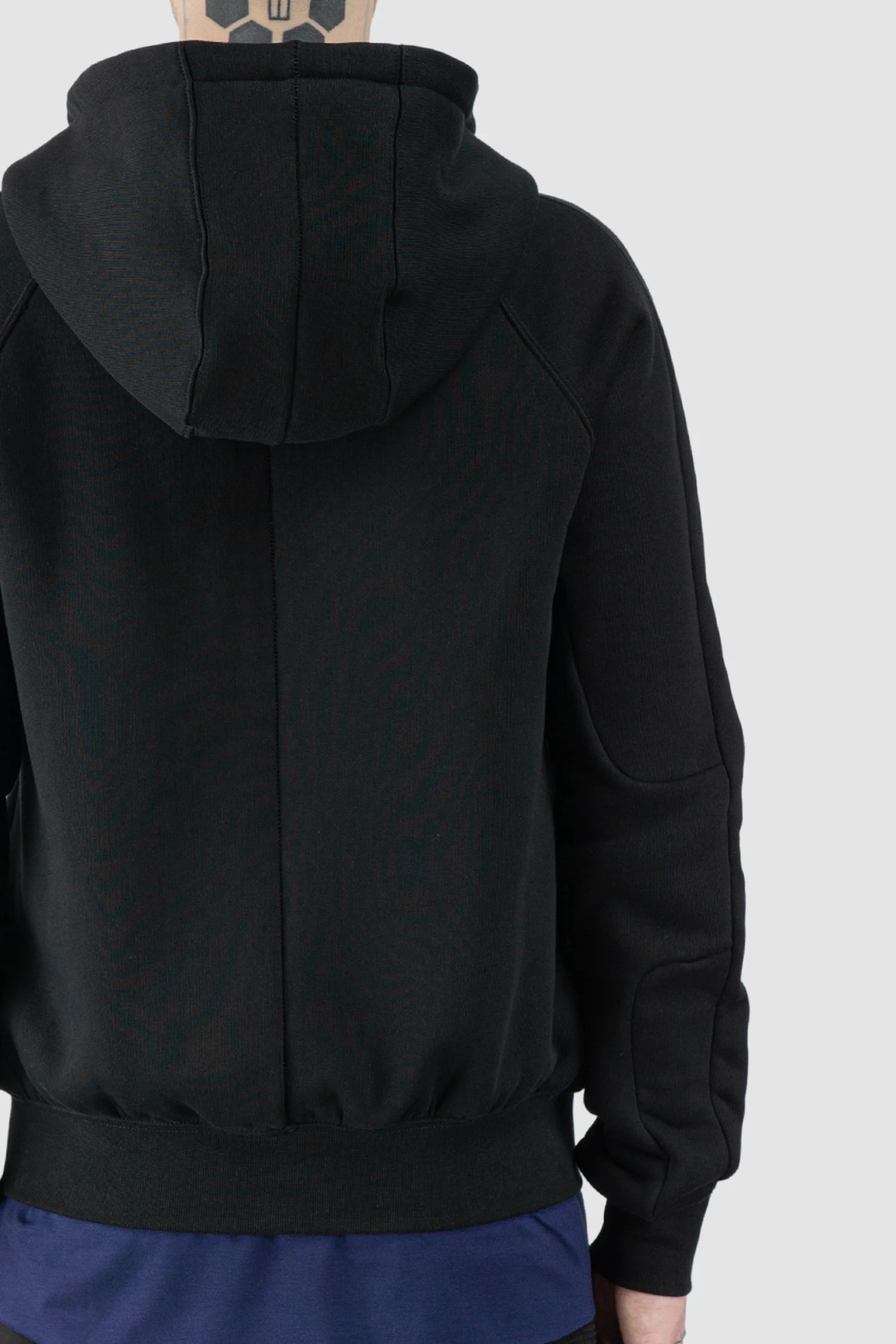 Thom Krom – Men's Black Hooded Cotton Zip Sweater - hood detail view