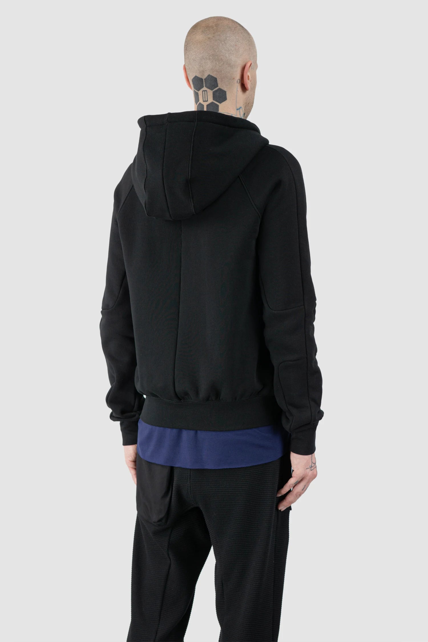 Thom Krom – Men's Black Hooded Cotton Zip Sweater - model back side view