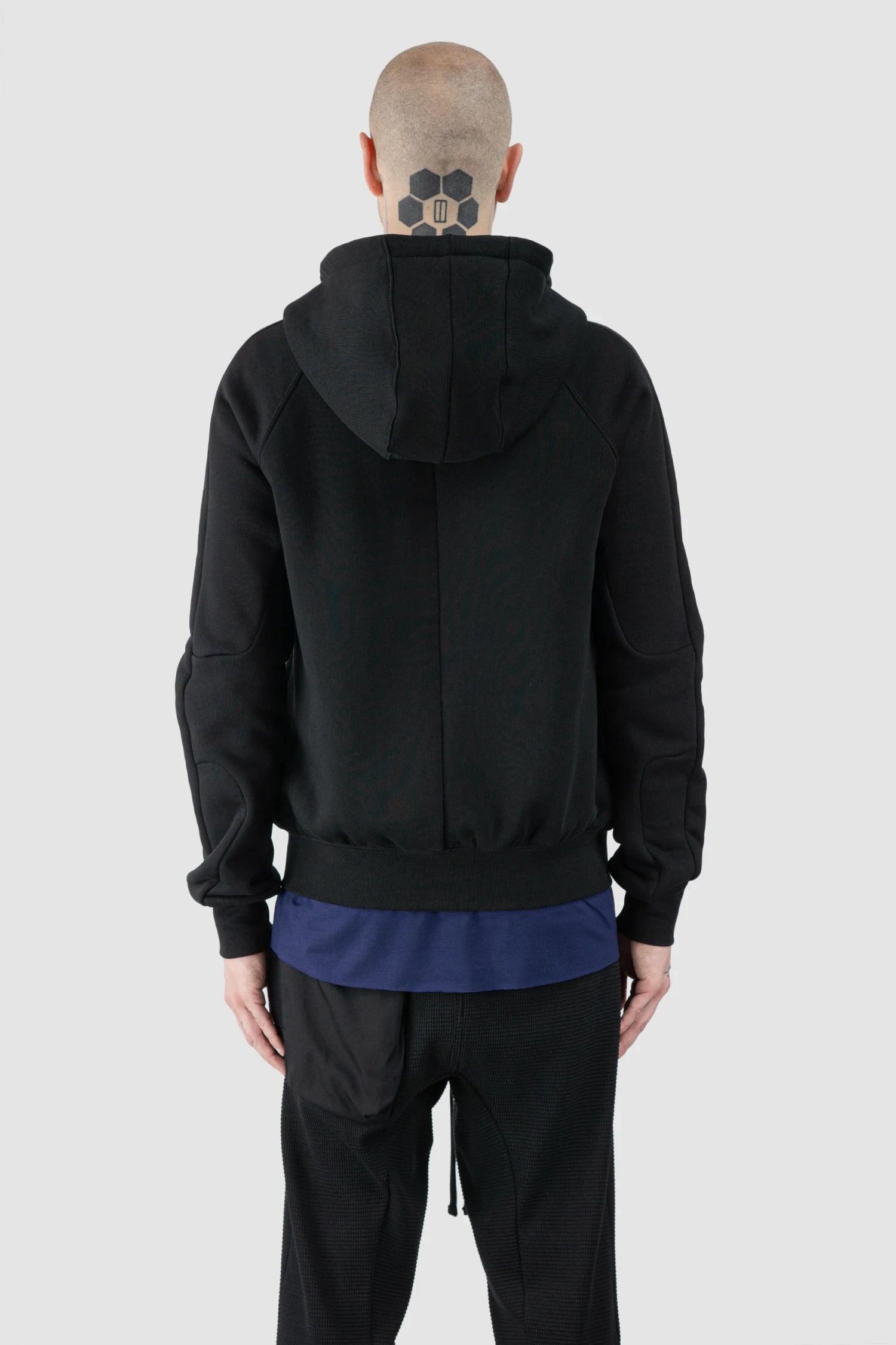 Thom Krom – Men's Black Hooded Cotton Zip Sweater - model back view