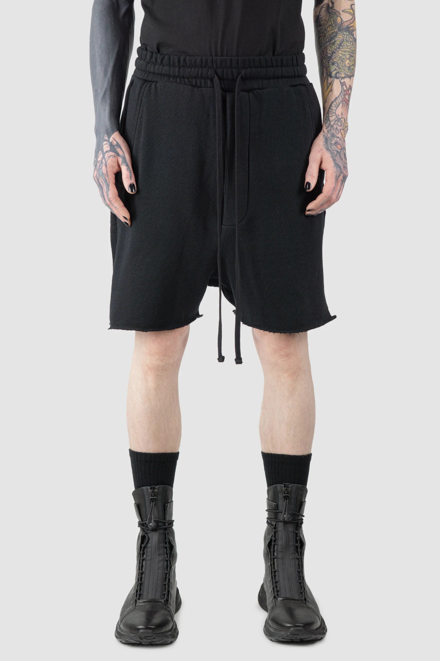 Black Low Crotch Split Sweat Shorts