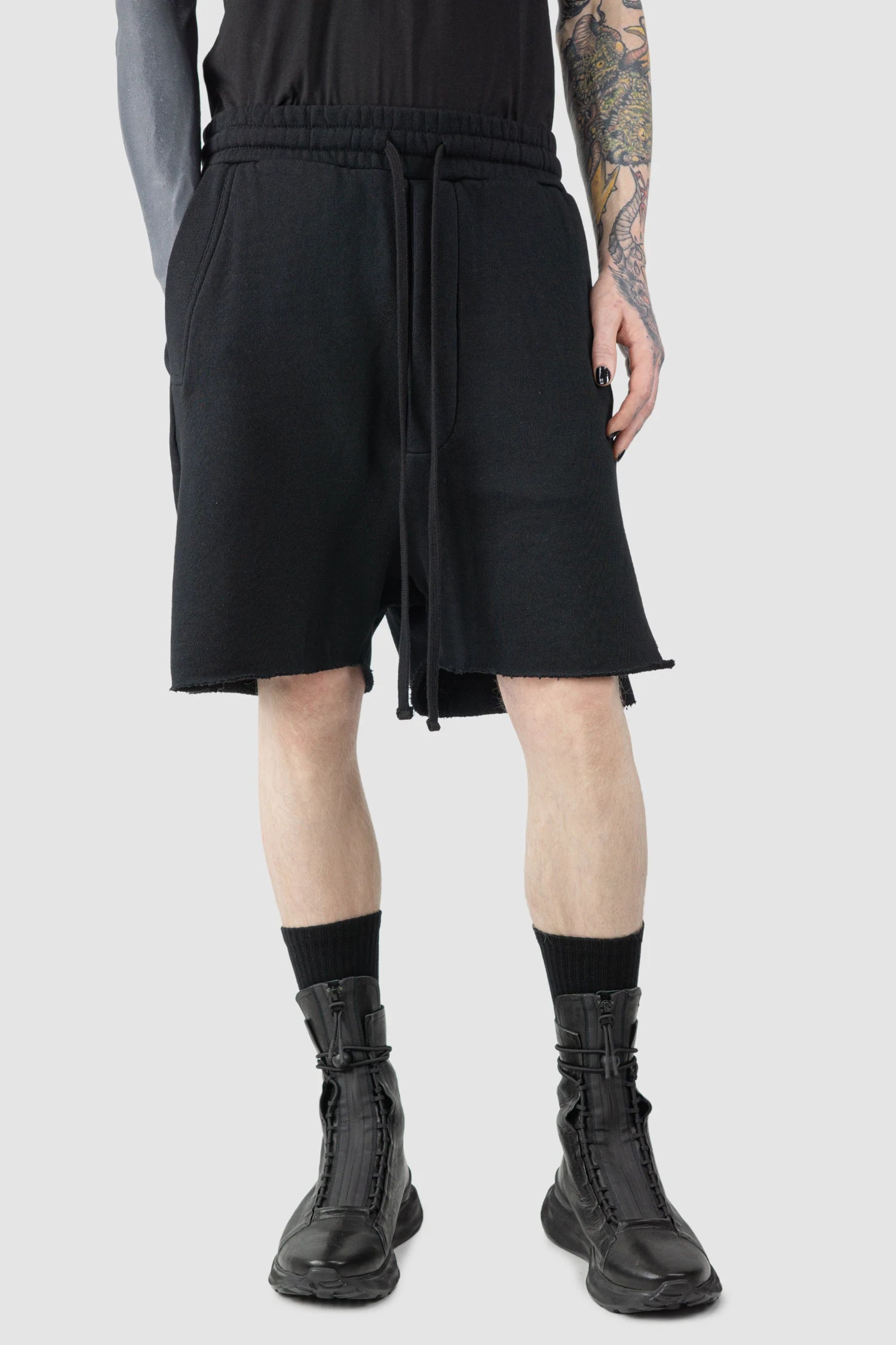 Black Low Crotch Split Sweat Shorts