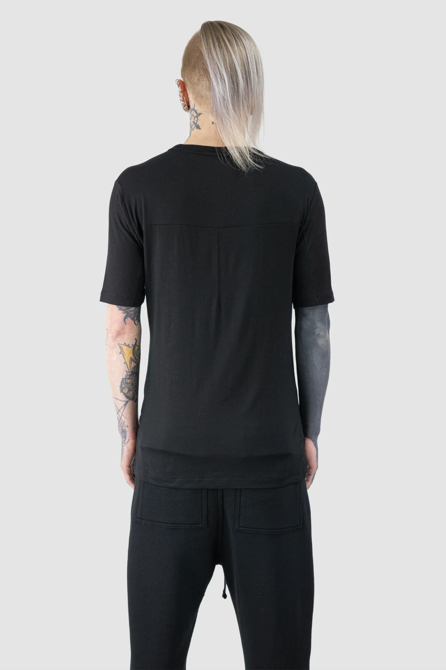 Thom Krom - Men’s Black Modal Blend Jersey T-Shirt M-TS-938 model back view