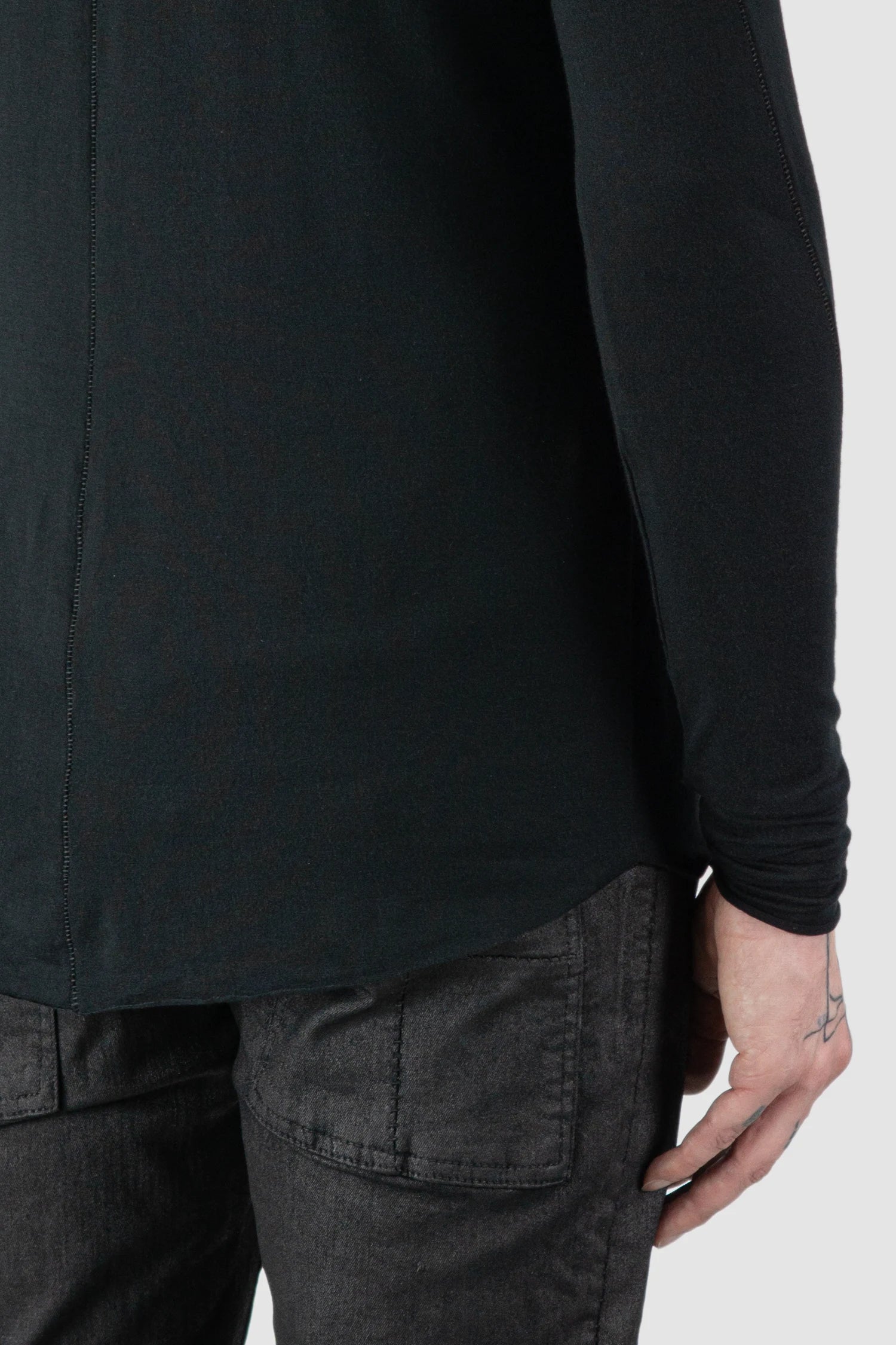 Thom Krom – Men's Black Modal Cashmere Long Sleeve - hem detail view