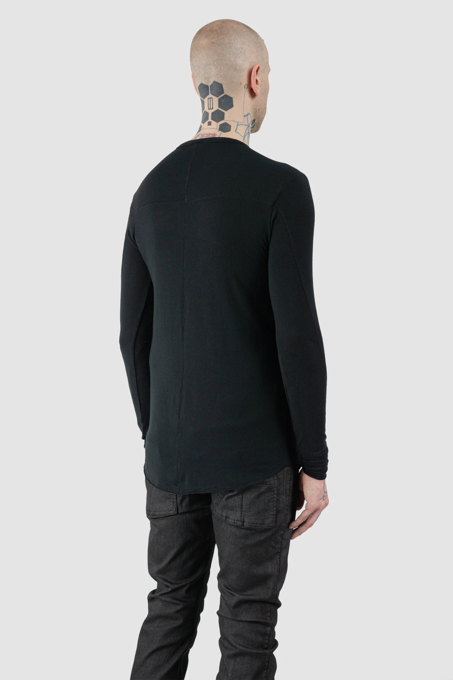 Thom Krom – Men's Black Modal Cashmere Long Sleeve - model back side view